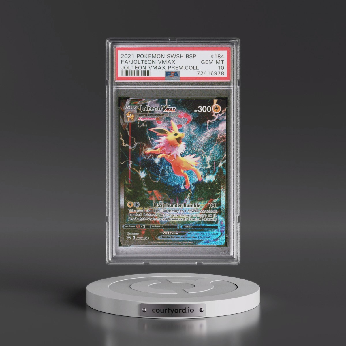 2021 Pokémon Swsh Black Star Promo #184 Jolteon Vmax - Full Art Jolteon Vmax Premium Collection (PSA 10 GEM MINT)