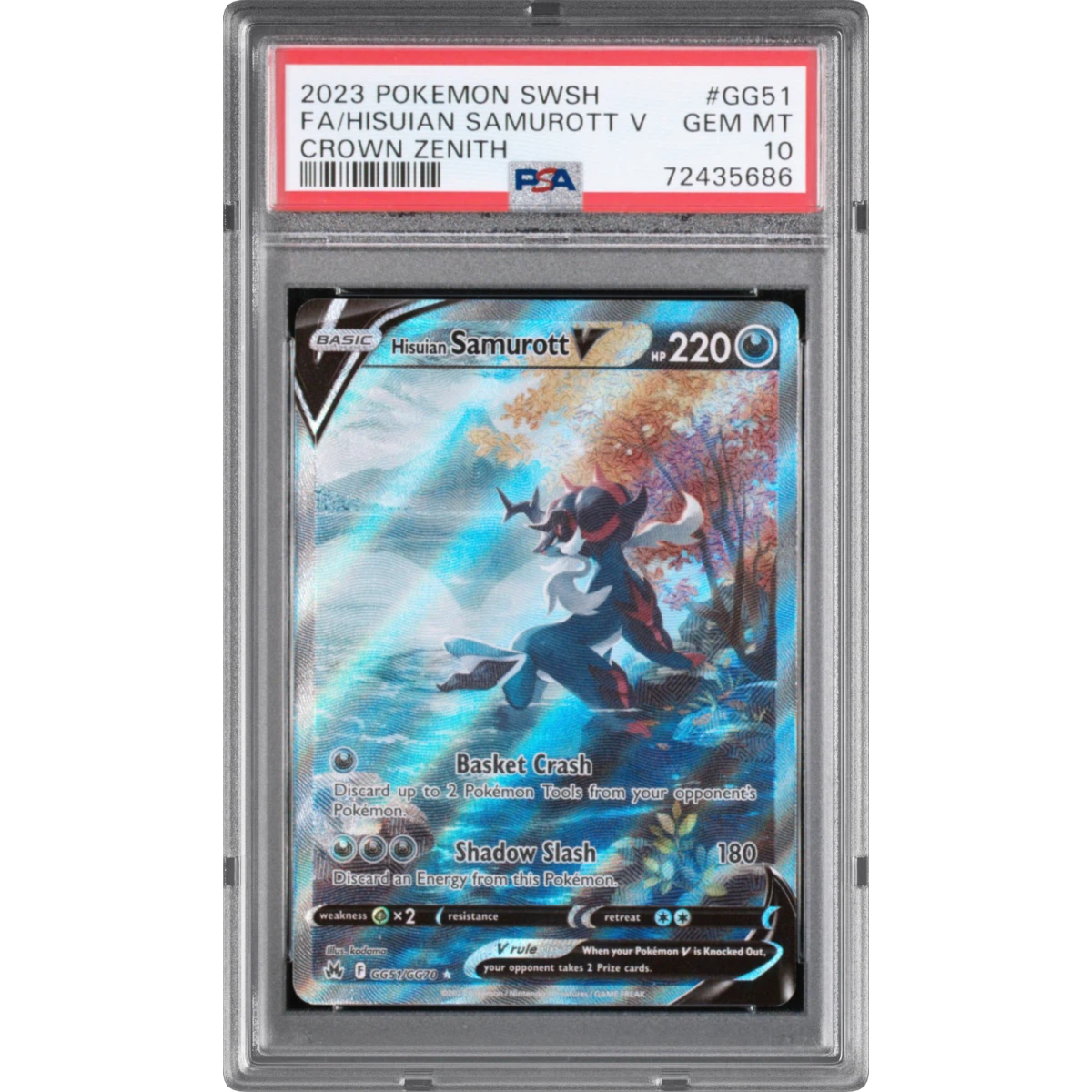 2023 Pokémon Sword and Shield Crown Zenith #GG51 Hisuian Samurott V - Holo Full Art (PSA 10 GEM MINT)