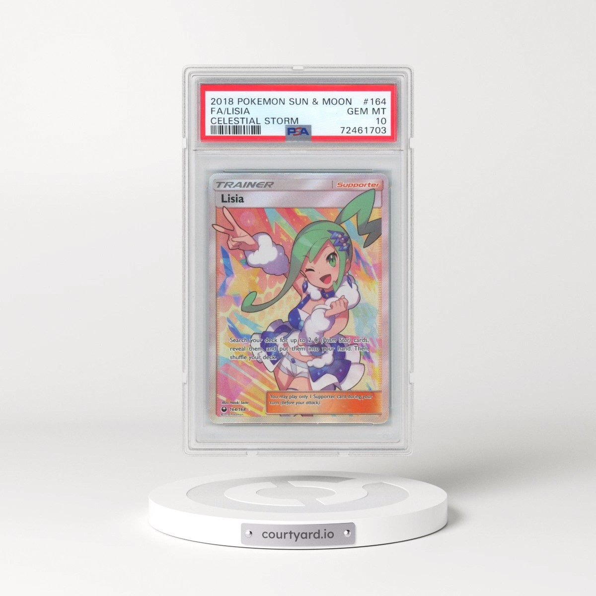2018 Pokémon Sun & Moon Celestial Storm #164 Lisia - Full Art (PSA 10 GEM MINT)