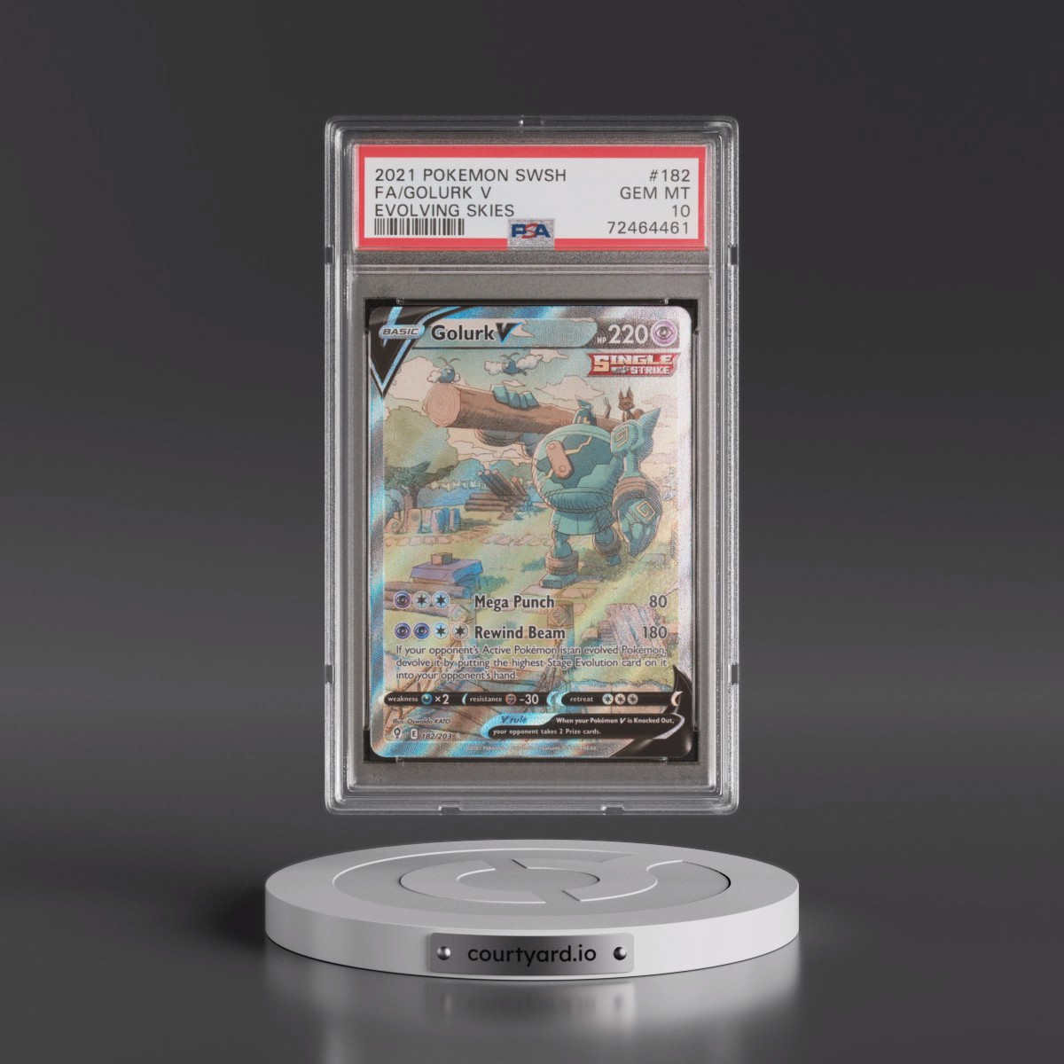 2021 Pokémon Sword & Shield Evolving Skies #182 Golurk V - Holo Full Art (PSA 10 GEM MINT)