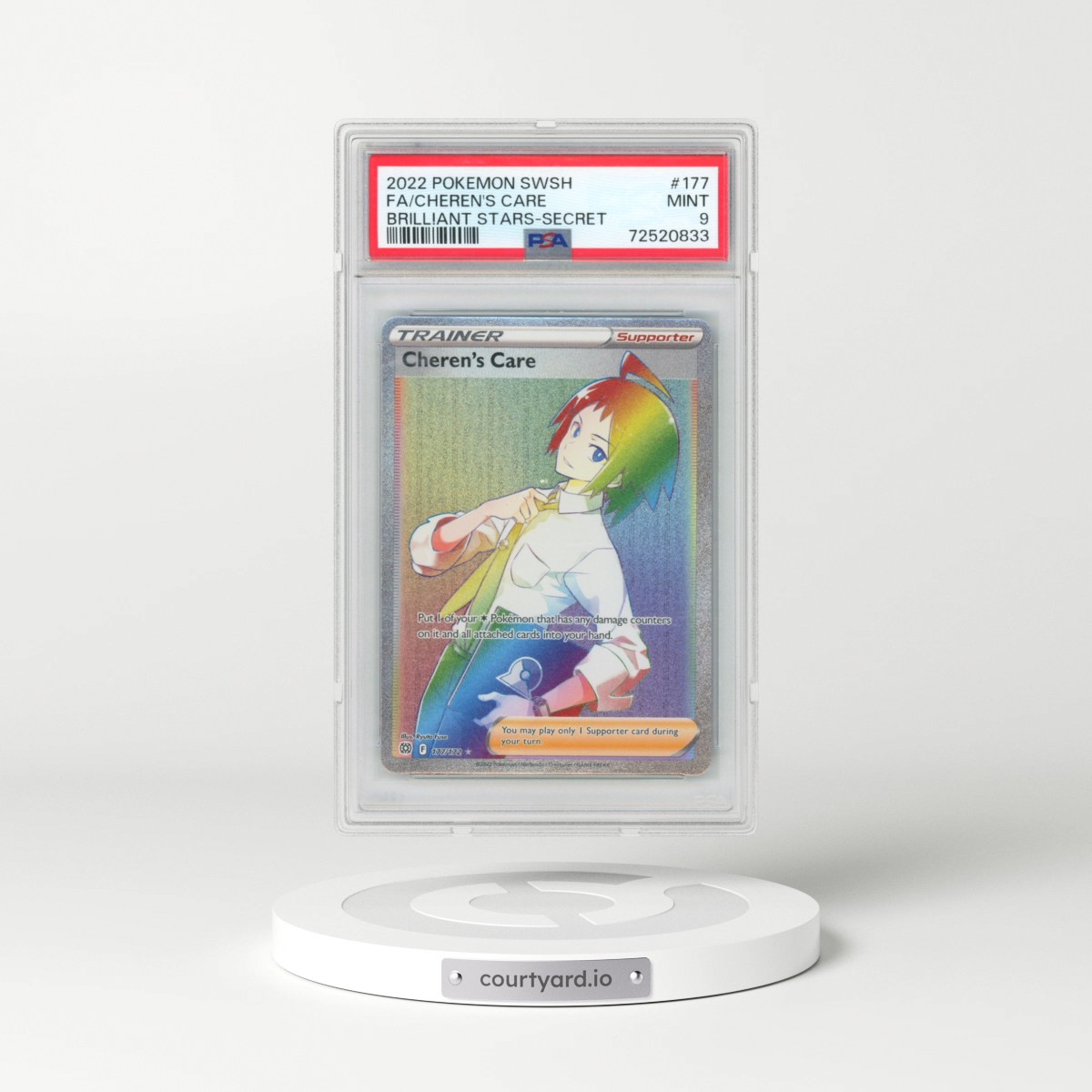 2022 Pokémon Sword & Shield Brilliant Stars #177 Cheren's Care - Full Art Secret (PSA 9 MINT)