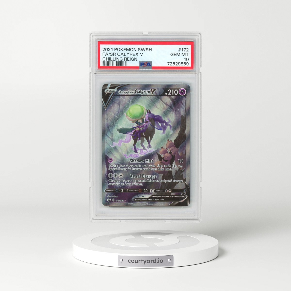 2021 Pokémon Sword & Shield Chilling Reign #172 Shadow Rider Calyrex V - Holo Full Art (PSA 10 GEM MINT)
