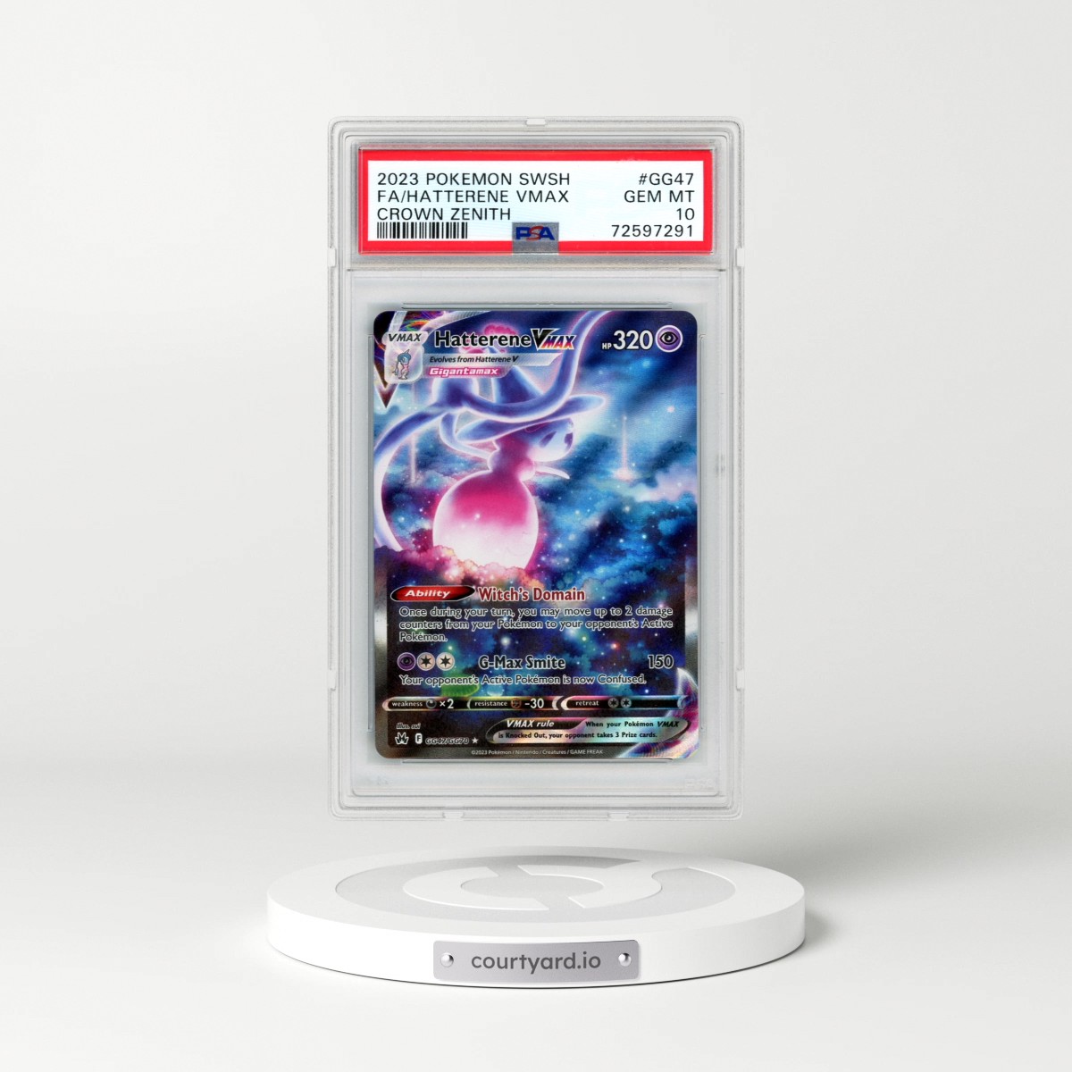 2023 Pokémon Sword and Shield Crown Zenith #GG47 Hatterene Vmax - Full Art (PSA 10 GEM MINT)