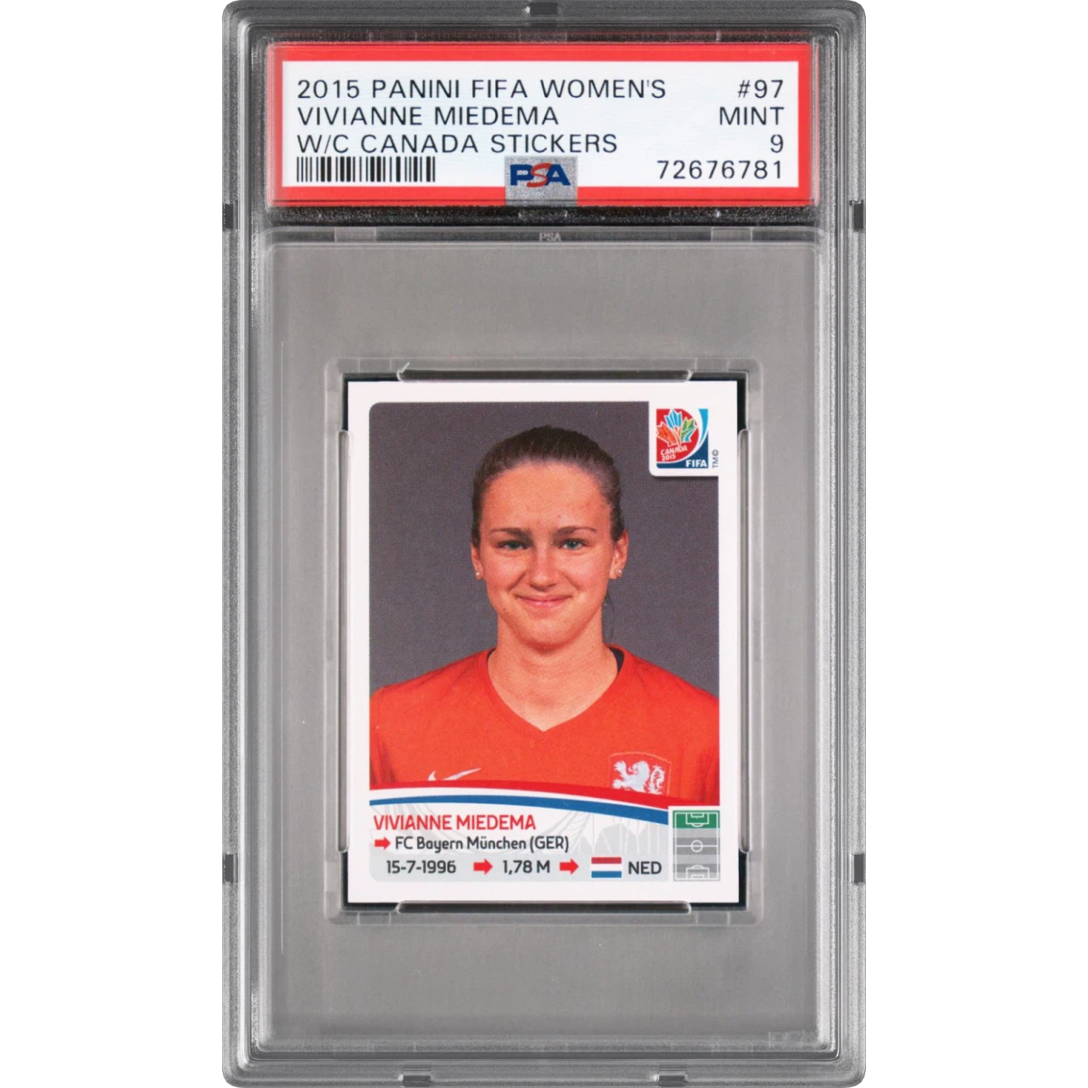 2015 Panini FIFA Women's World Cup Canada Stickers #97 Vivianne Miedema (PSA 9 MINT)