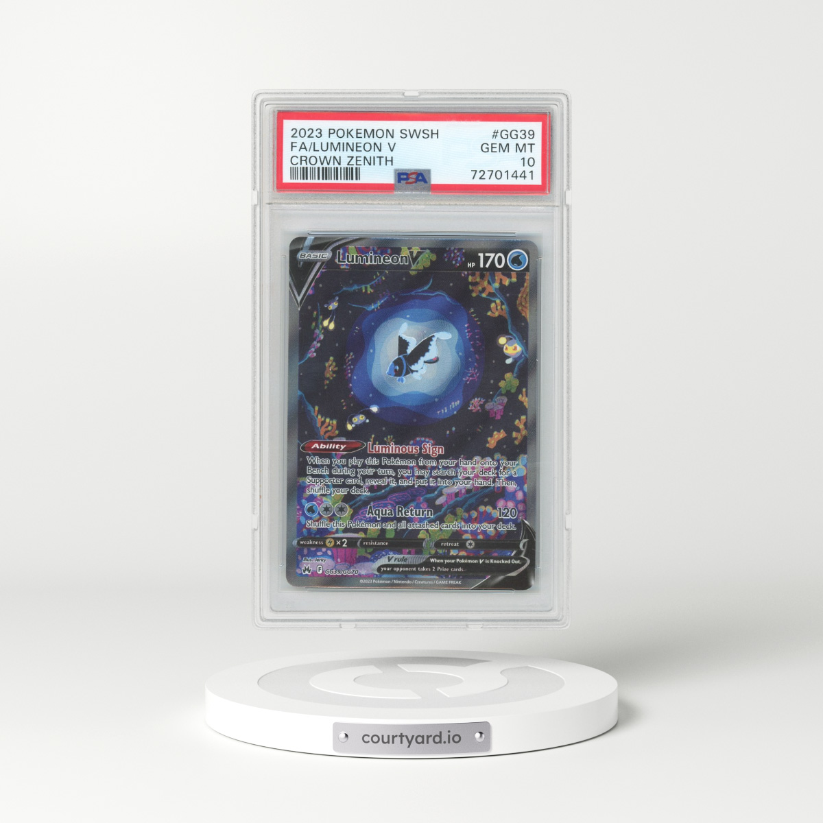 2023 Pokémon Sword and Shield Crown Zenith #GG39 Lumineon V - Holo Full Art (PSA 10 GEM MINT)