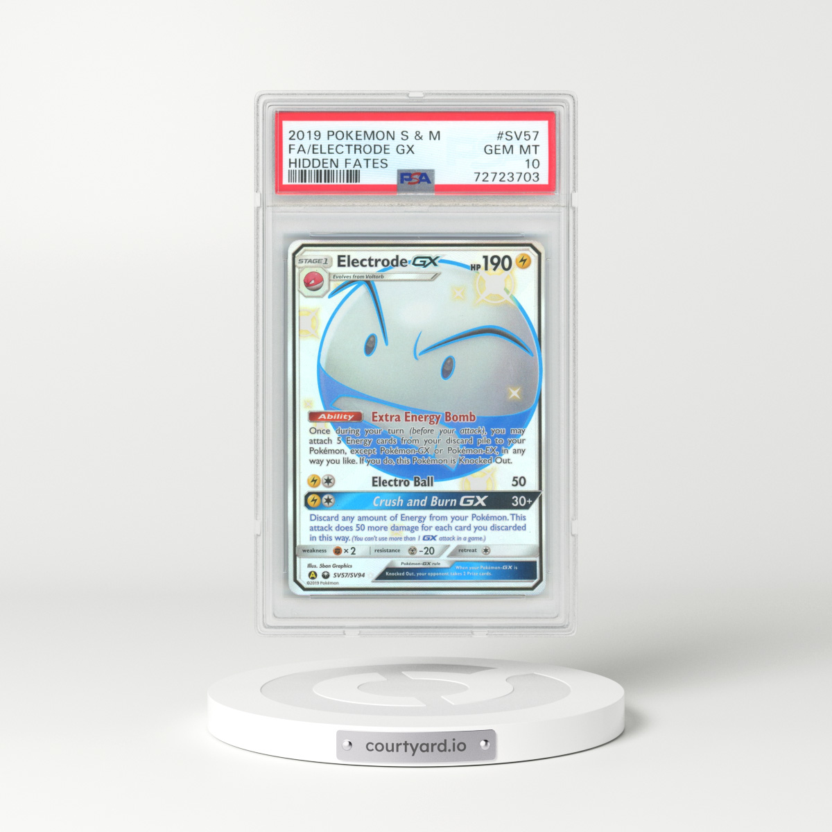 2019 Hidden Fates #SV57 Electrode GX - Full Art Holo (PSA 10 GEM MINT)