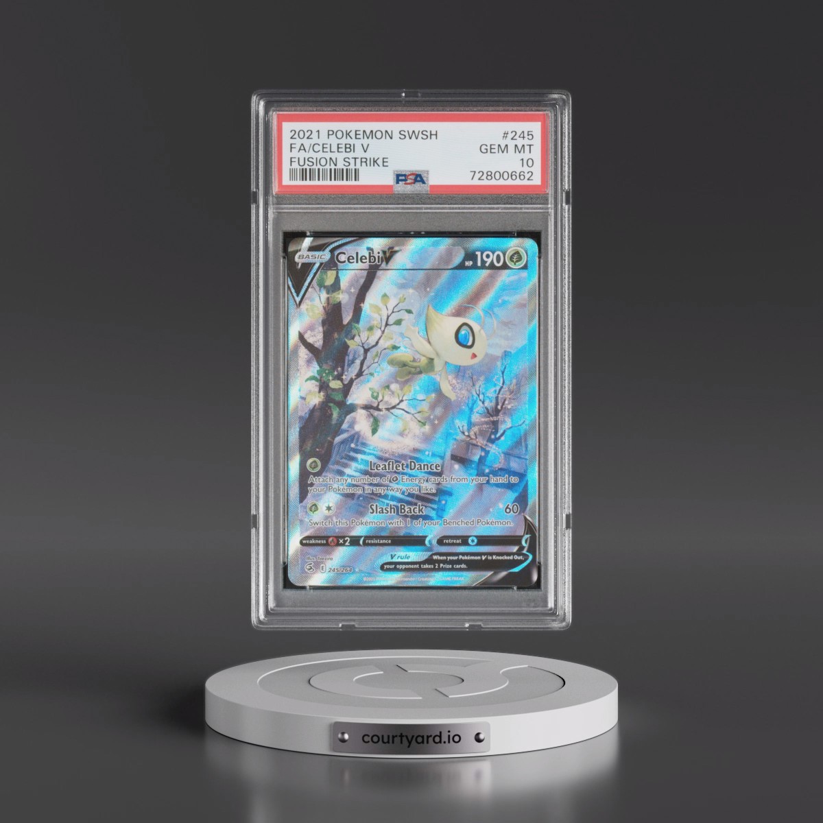 2021 Pokémon Sword & Shield Fusion Strike #245 Celebi V - Holo Full Art (PSA 10 GEM MINT)