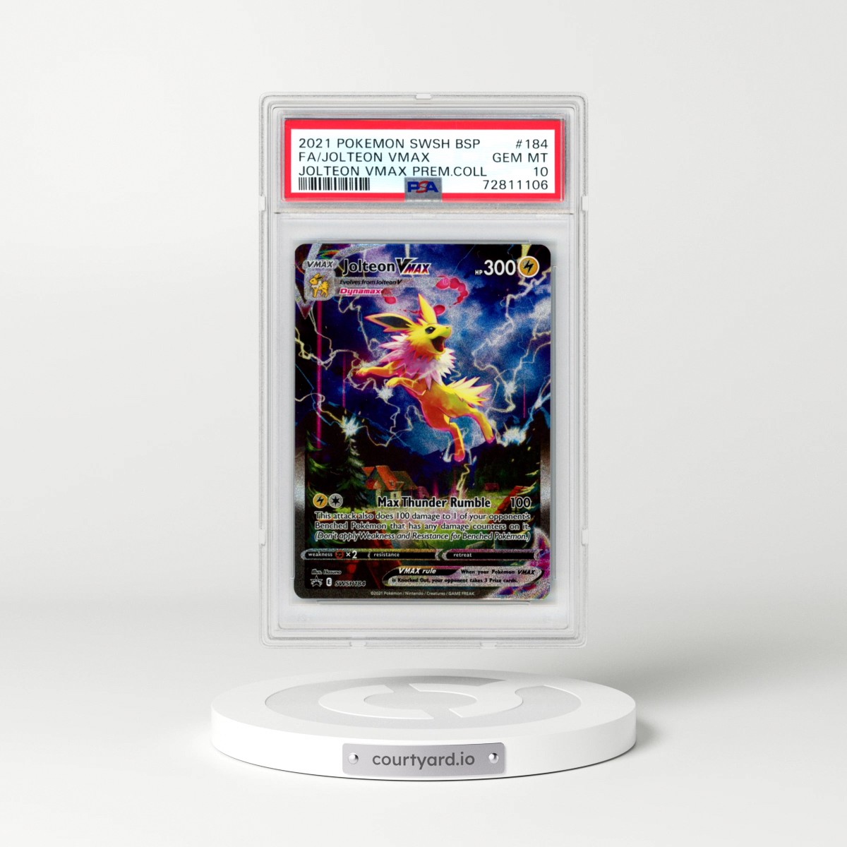 2021 Pokémon Swsh Black Star Promo #184 Jolteon Vmax - Full Art Jolteon Vmax Premium Collection (PSA 10 GEM MINT)