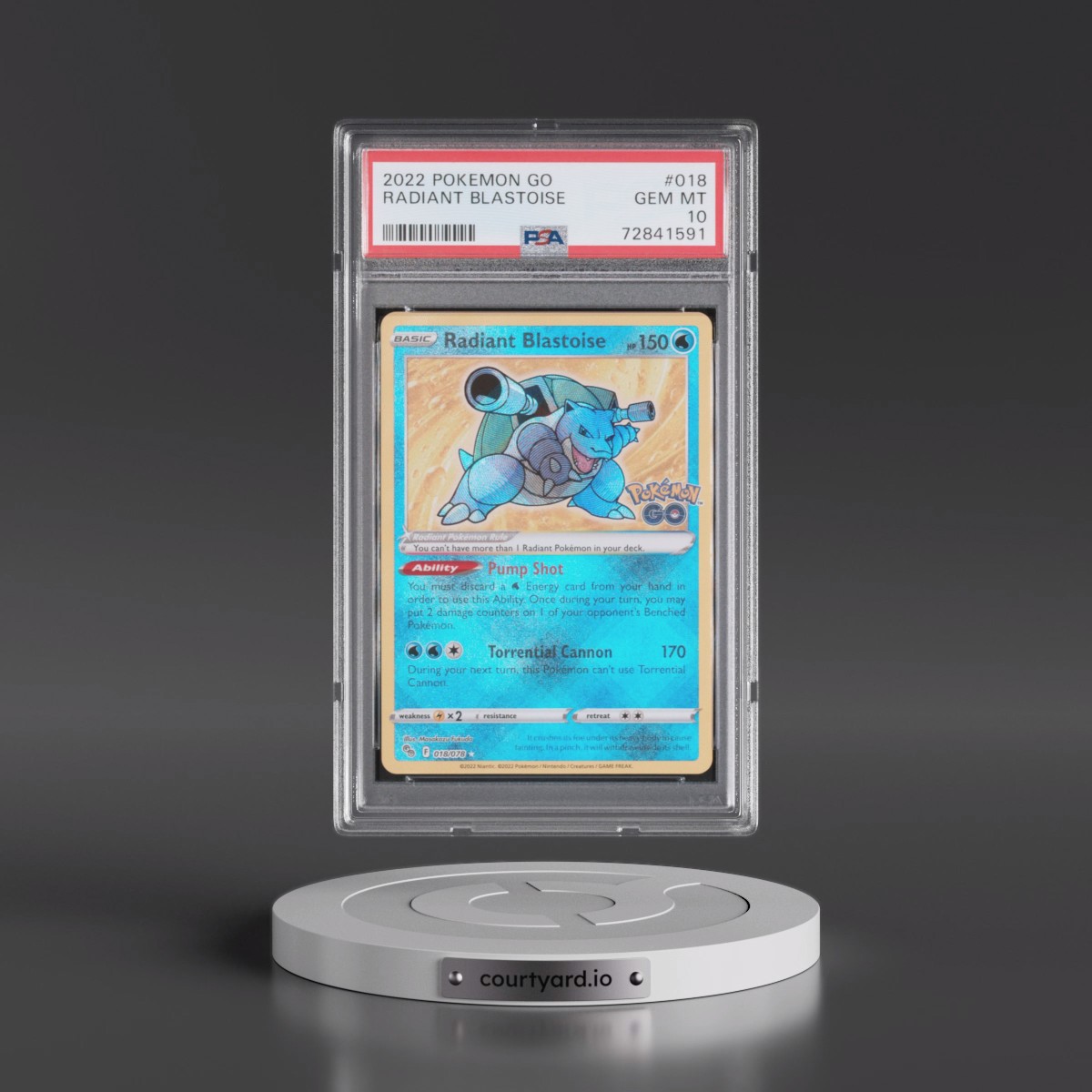 2022 Pokémon Go #018 Radiant Blastoise - Holo (PSA 10 GEM MINT)