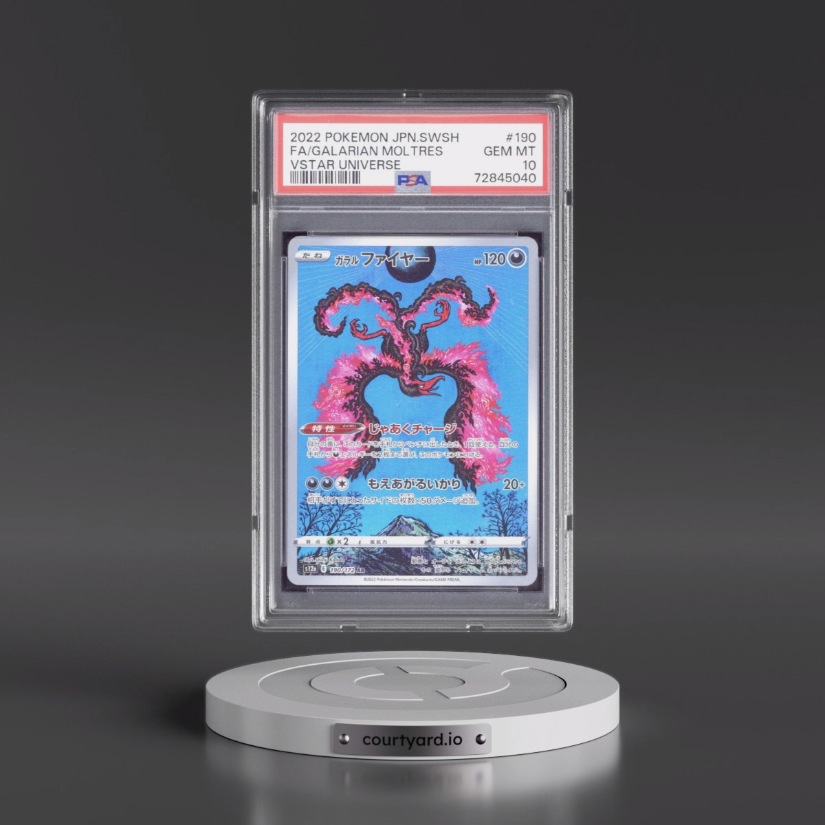 2022 Pokémon Sword & Shield Vstar Universe #190 Galarian Moltres - Full Art (PSA 10 GEM MINT)
