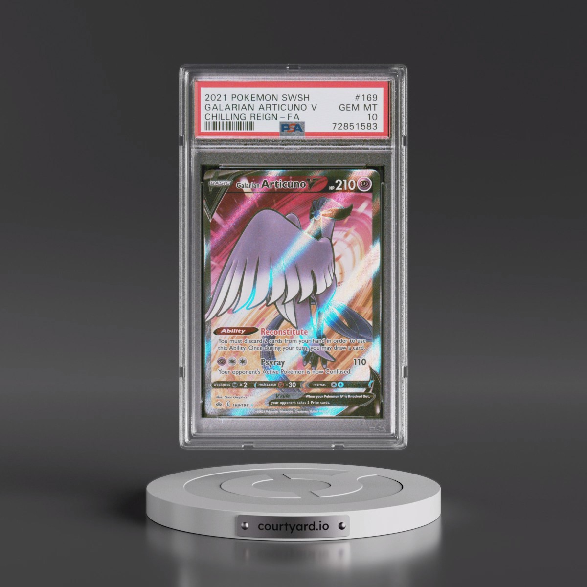 2021 Pokémon Sword & Shield Chilling Reign #169 Galarian Articuno V - Holo Full Art (PSA 10 GEM MINT)