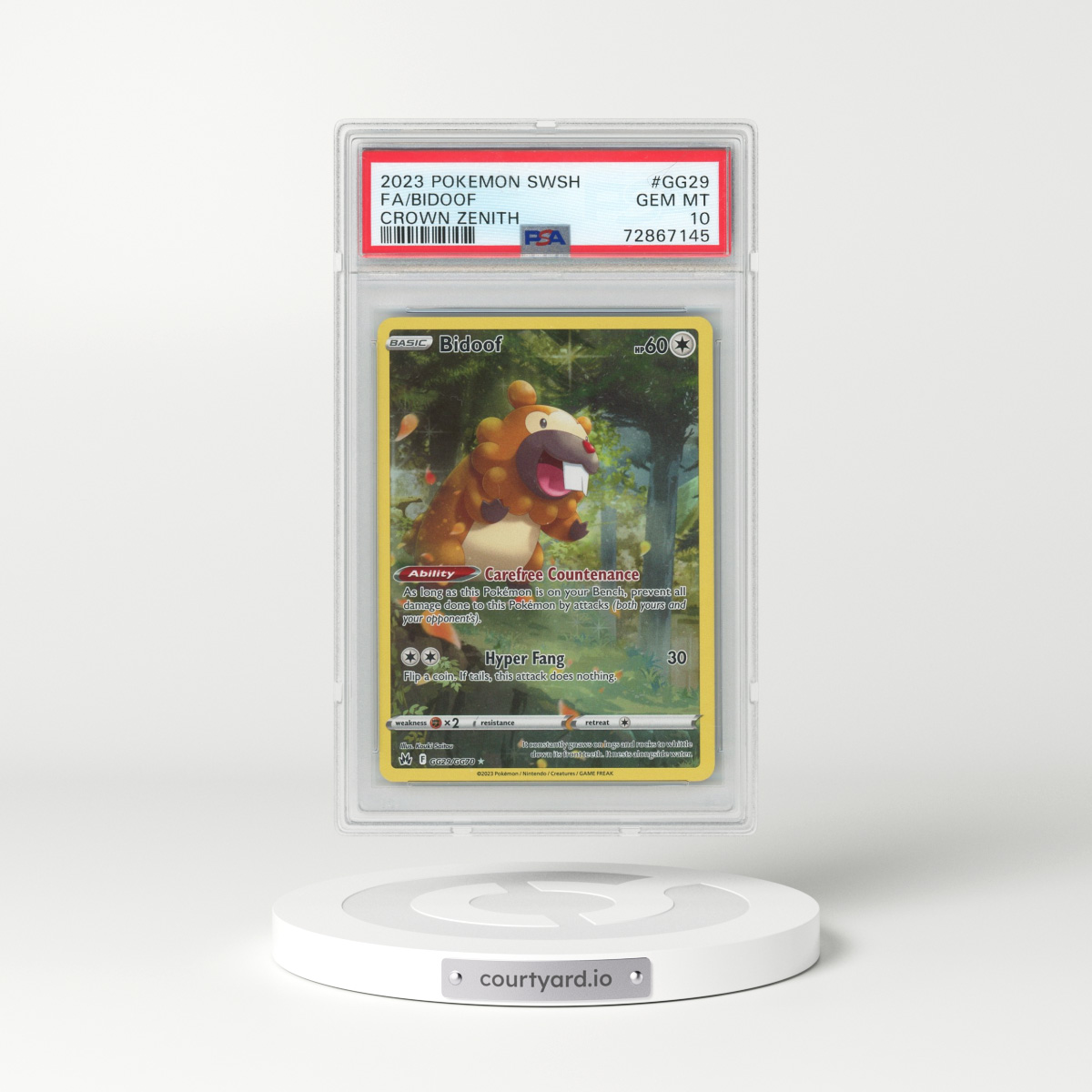 2023 Pokémon Sword and Shield Crown Zenith #GG29 Bidoof - Full Art (PSA 10 GEM MINT)