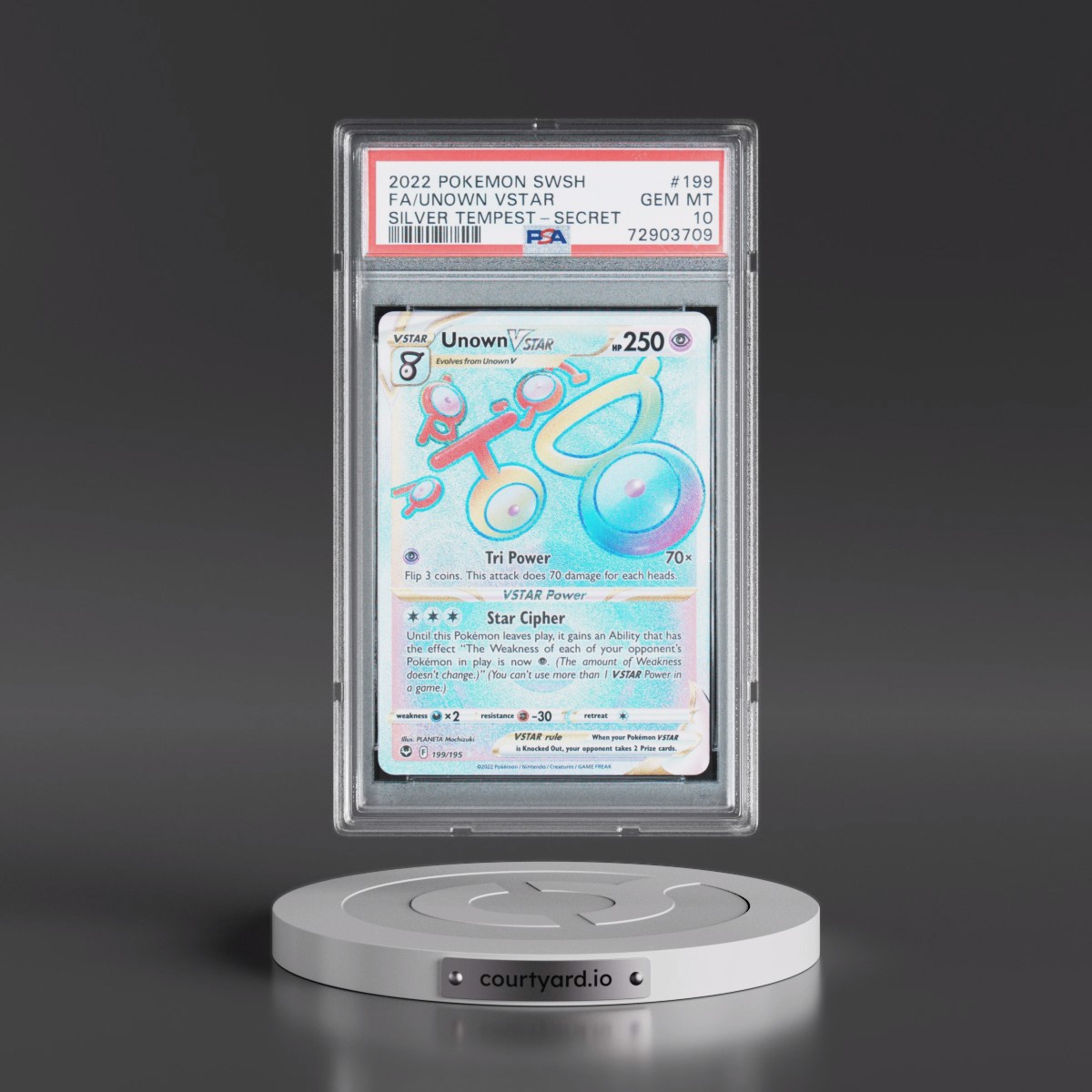 2022 Pokémon Sword & Shield Silver Tempest #199 Unown Vstar - Full Art Secret (PSA 10 GEM MINT)