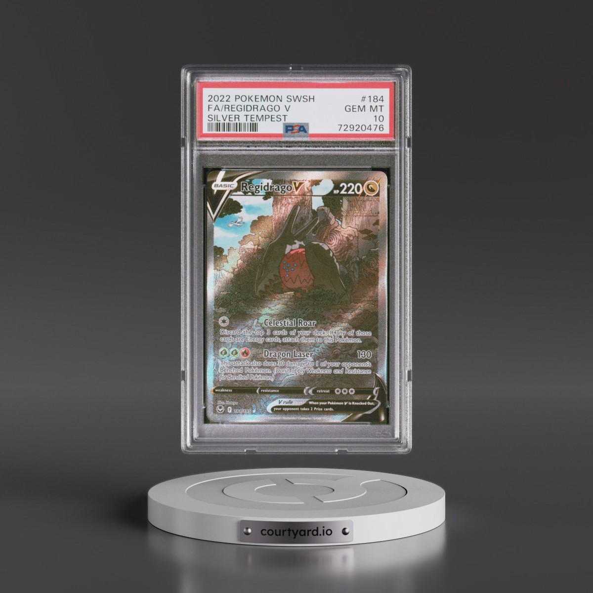 2022 Pokémon Sword & Shield Silver Tempest #184 Regidrago V - Holo Full Art (PSA 10 GEM MINT)