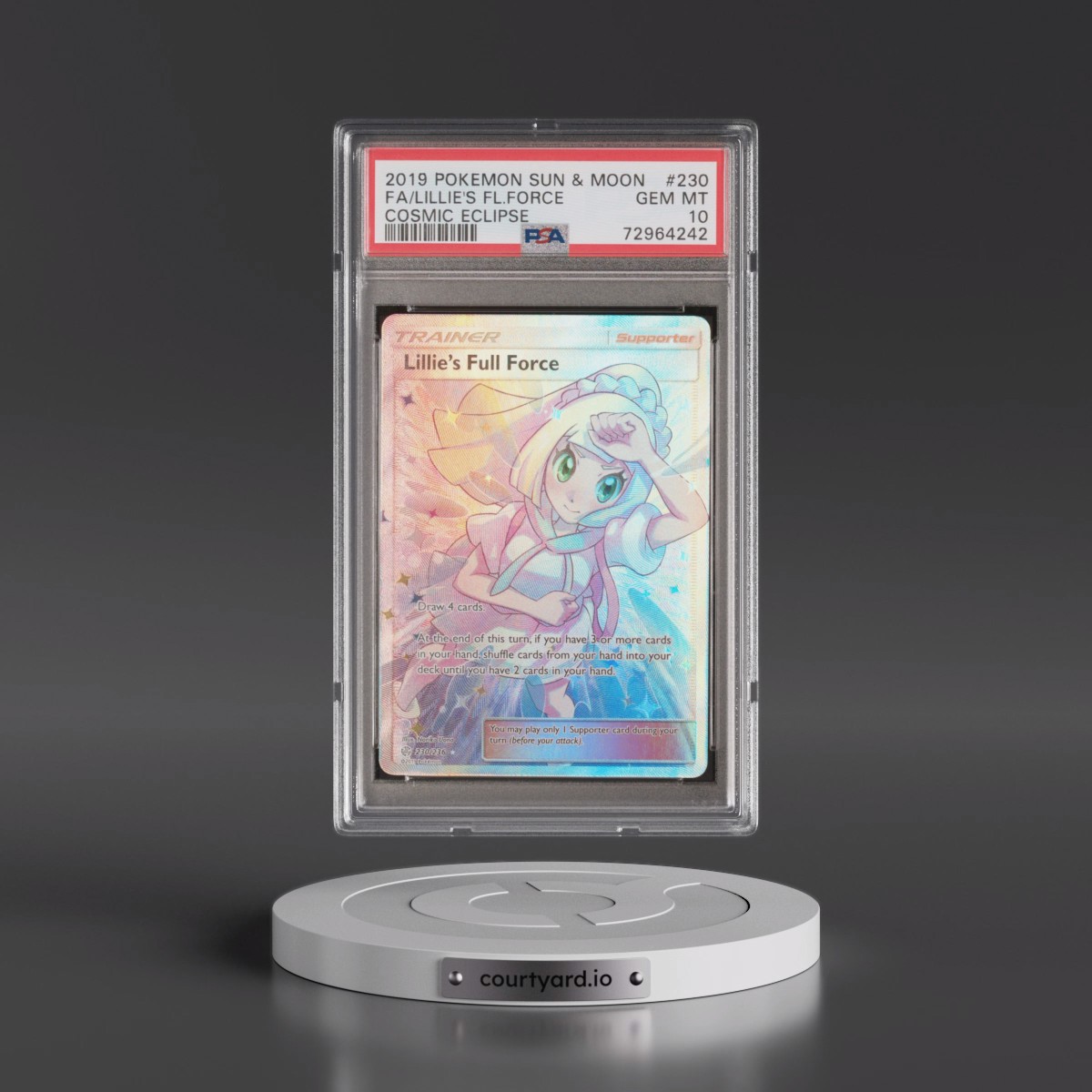 2019 Pokémon Sun & Moon Cosmic Eclipse #230 Lillie's Full Force - Full Art (PSA 10 GEM MINT)