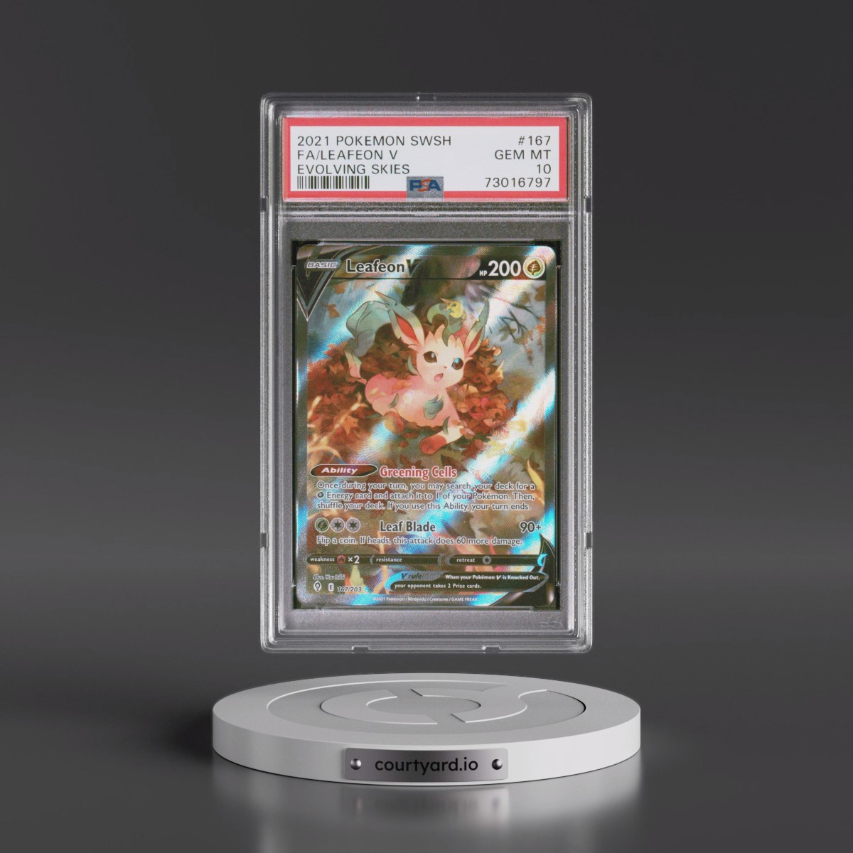 2021 Pokémon Sword & Shield Evolving Skies #167 Leafeon V - Holo Full Art (PSA 10 GEM MINT)