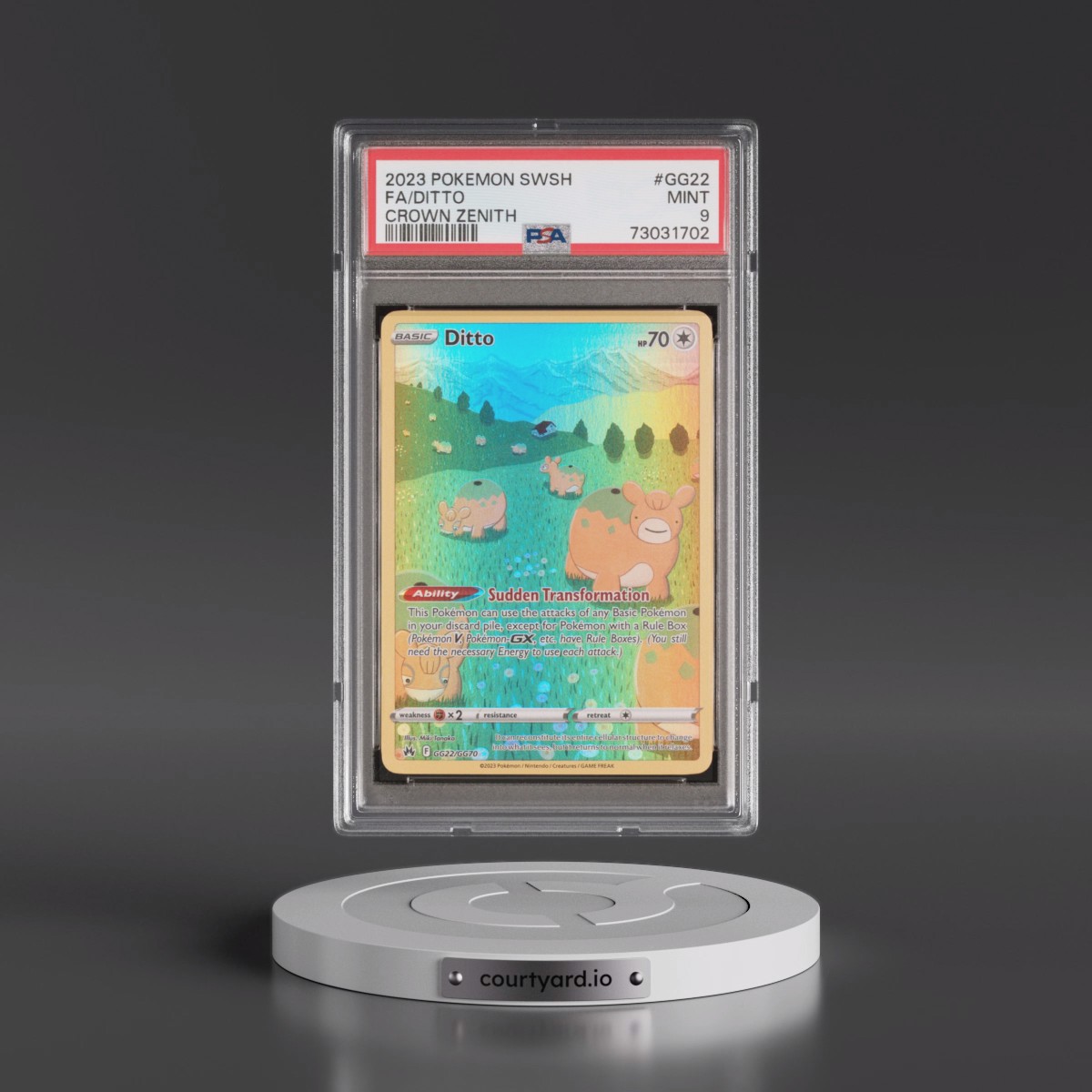 2023 Pokémon Sword and Shield Crown Zenith #GG22 Ditto - Full Art (PSA 9 MINT)
