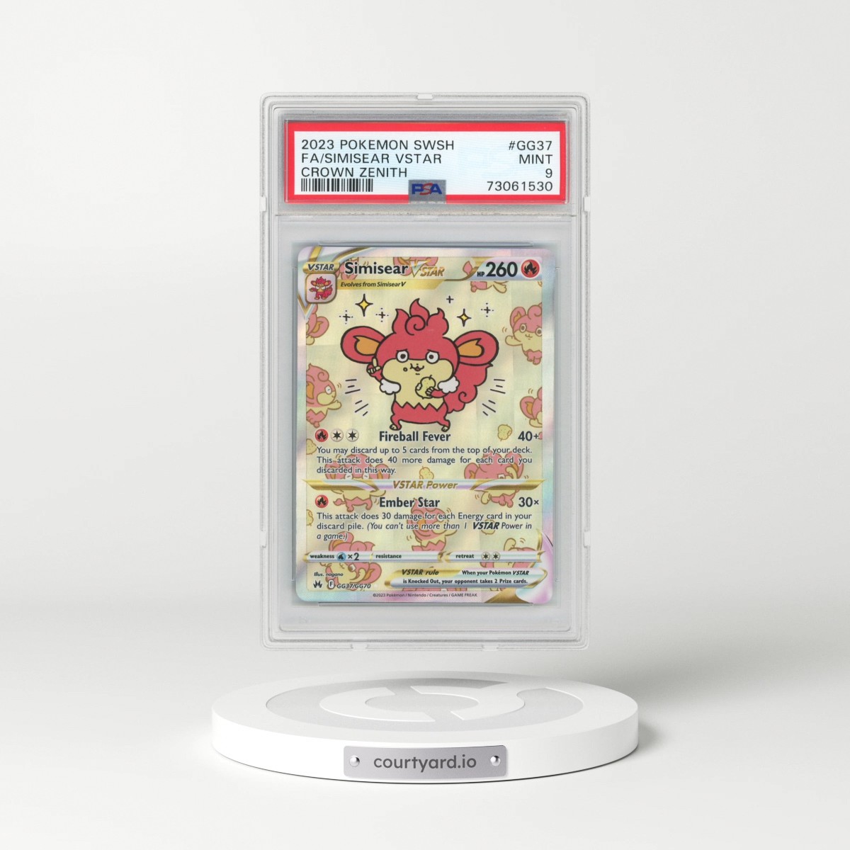 2023 Pokémon Sword and Shield Crown Zenith #GG37 Simisear Vstar - Full Art (PSA 9 MINT)