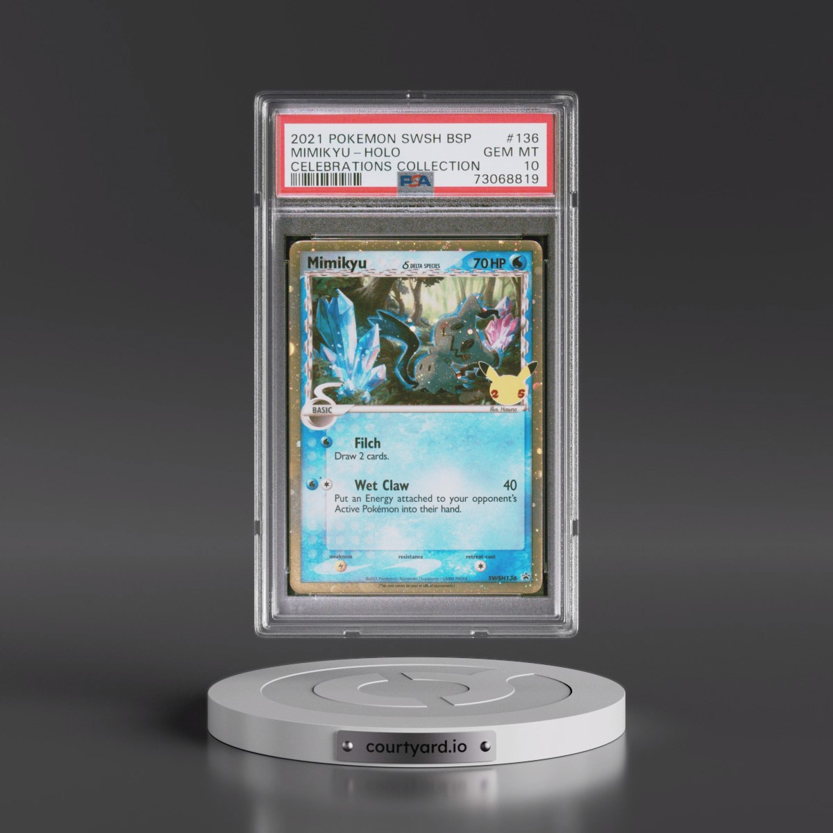 2021 Pokémon Swsh Black Star Promo #136 Mimikyu - Holo Celebrations Collection (PSA 10 GEM MINT)