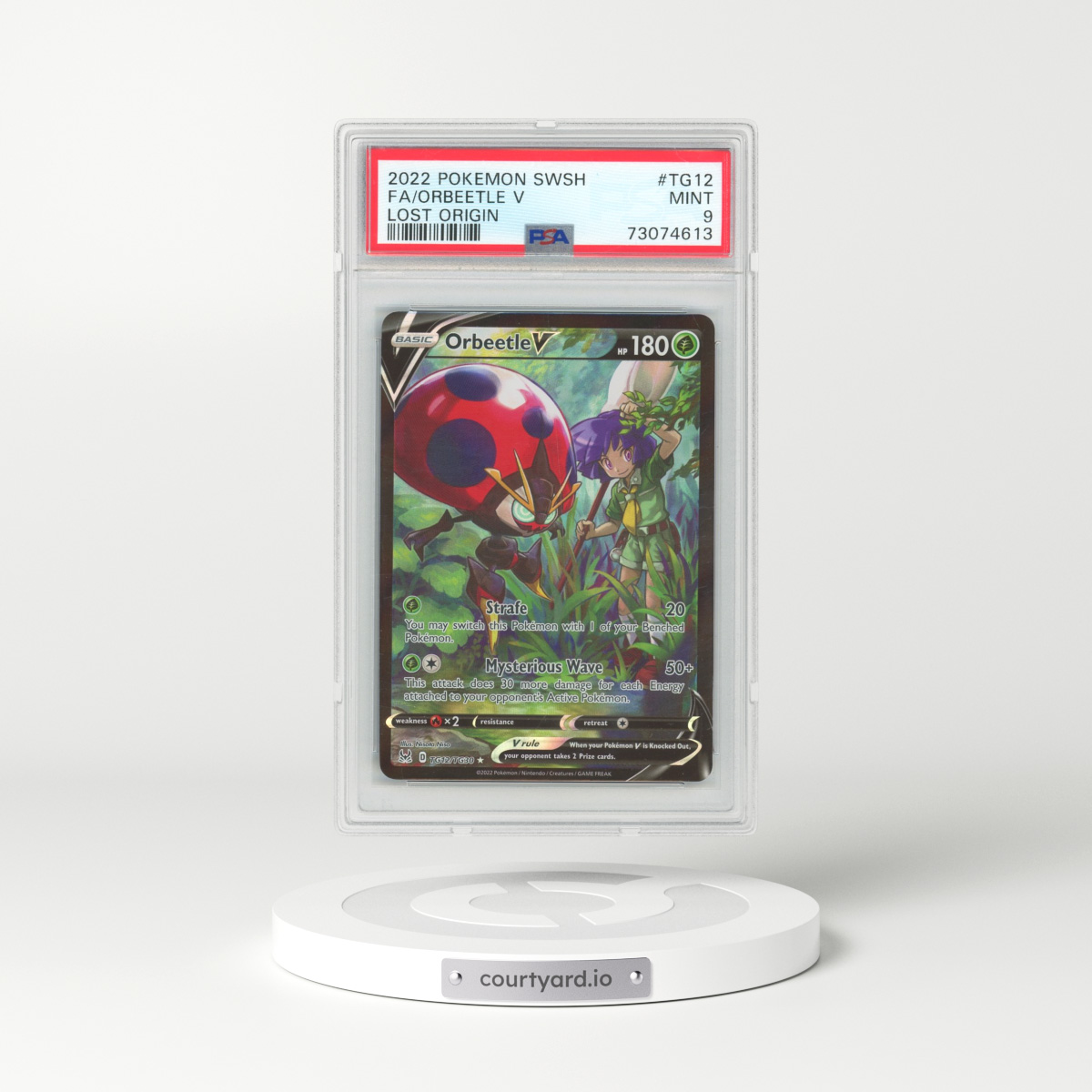 2022 Pokémon Sword & Shield Lost Origin #TG12 Orbeetle V - Holo Full Art (PSA 9 MINT)