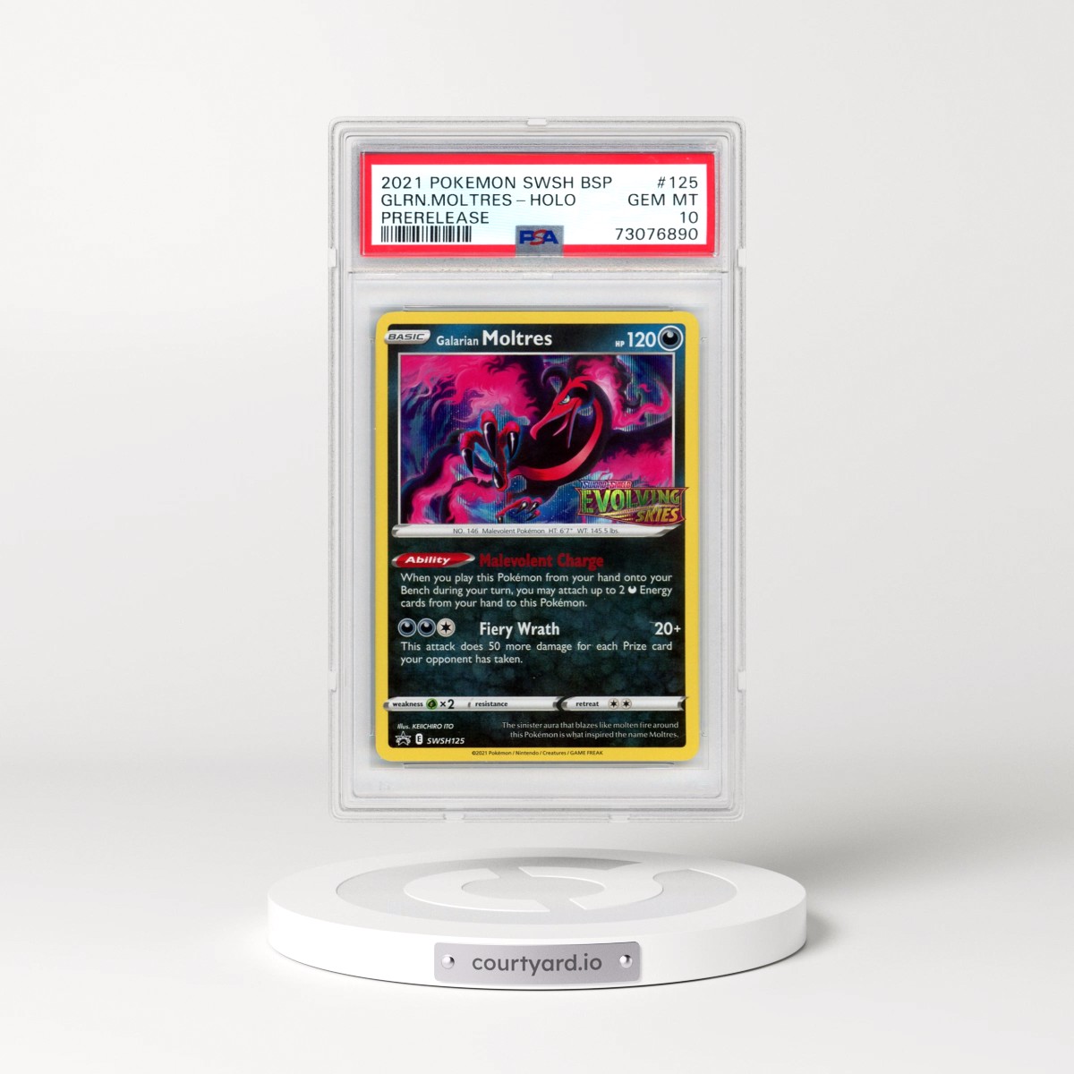 2021 Pokémon Swsh Black Star Promo #125 Galarian Moltres - Holo Prerelease (PSA 10 GEM MINT)