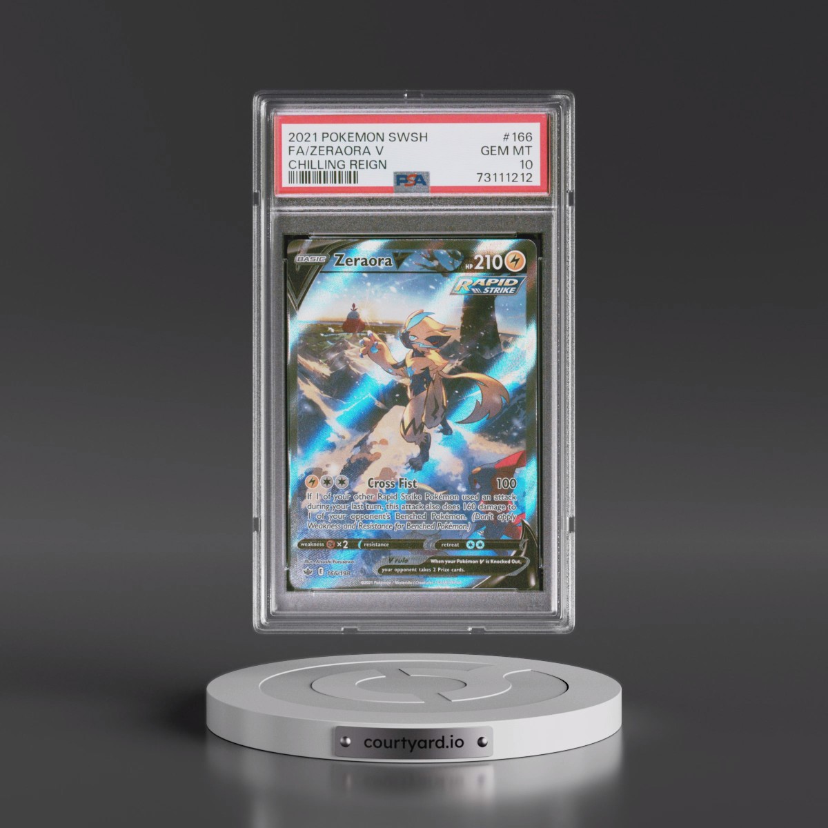 2021 Pokémon Sword & Shield Chilling Reign #166 Zeraora V - Holo Full Art (PSA 10 GEM MINT)