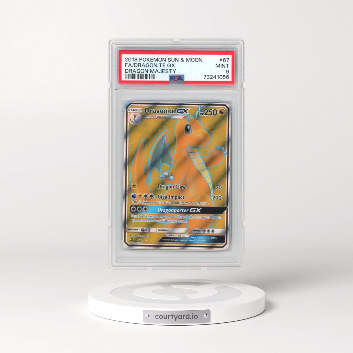 2018 Pokémon Sun & Moon Dragon Majesty #67 Dragonite GX - Holo Full Art (PSA 9 MINT)