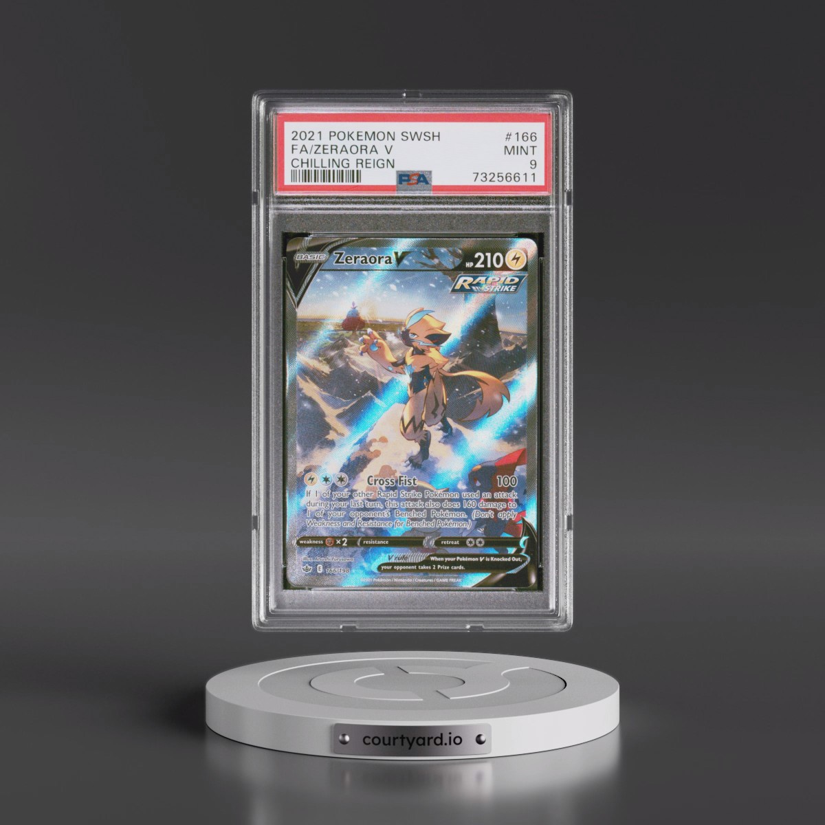 2021 Pokémon Sword & Shield Chilling Reign #166 Zeraora V - Holo Full Art (PSA 9 MINT)
