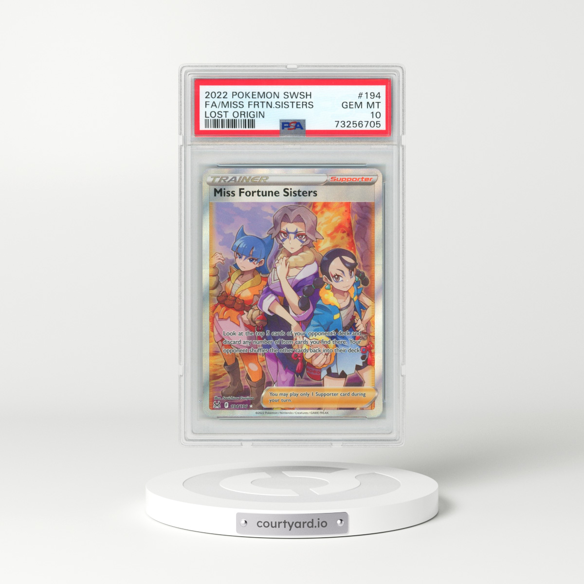 2022 Pokémon Sword & Shield Lost Origin #194 Miss Fortune Sisters - Full Art (PSA 10 GEM MINT)