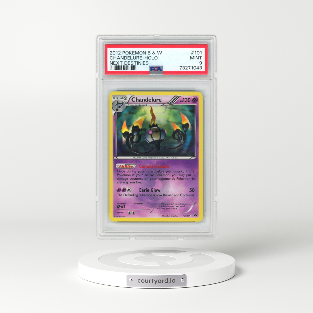 2012 Pokémon Black & White Next Destinies #101 Chandelure - Holo (PSA 9 MINT)
