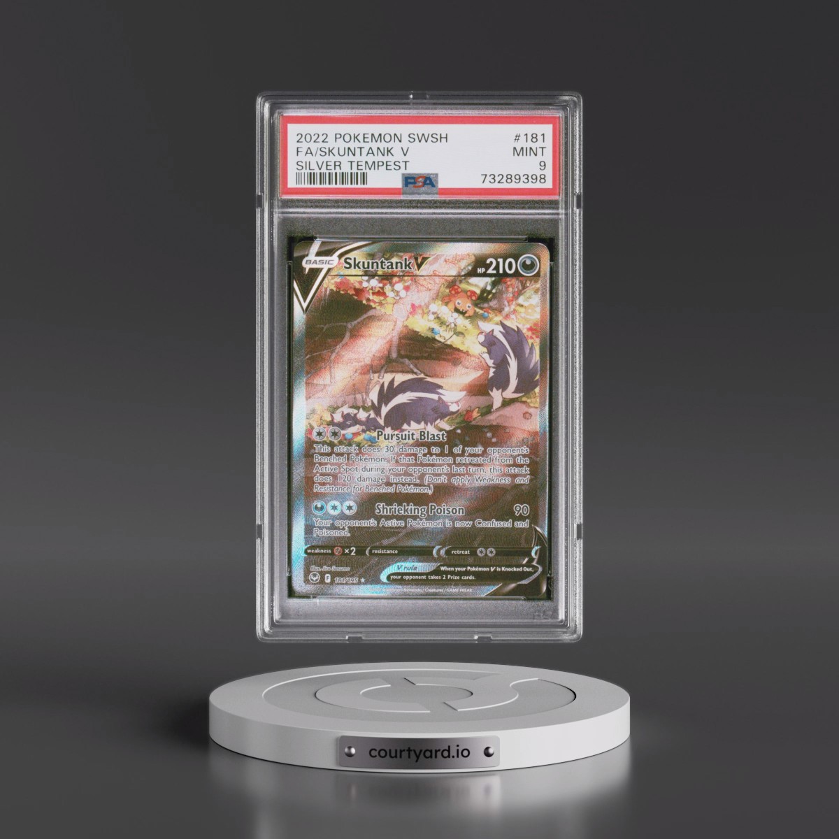 2022 Pokémon Sword & Shield Silver Tempest #181 Skuntank V - Holo Full Art (PSA 9 MINT)