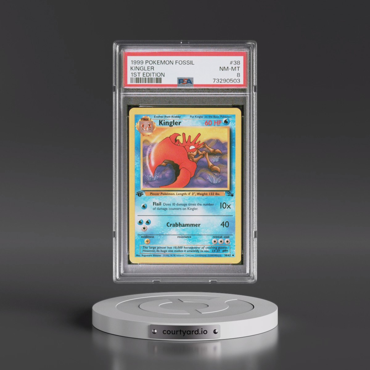 1999 Pokémon Fossil #38 Kingler - 1st Edition (PSA 8 NM-MT)