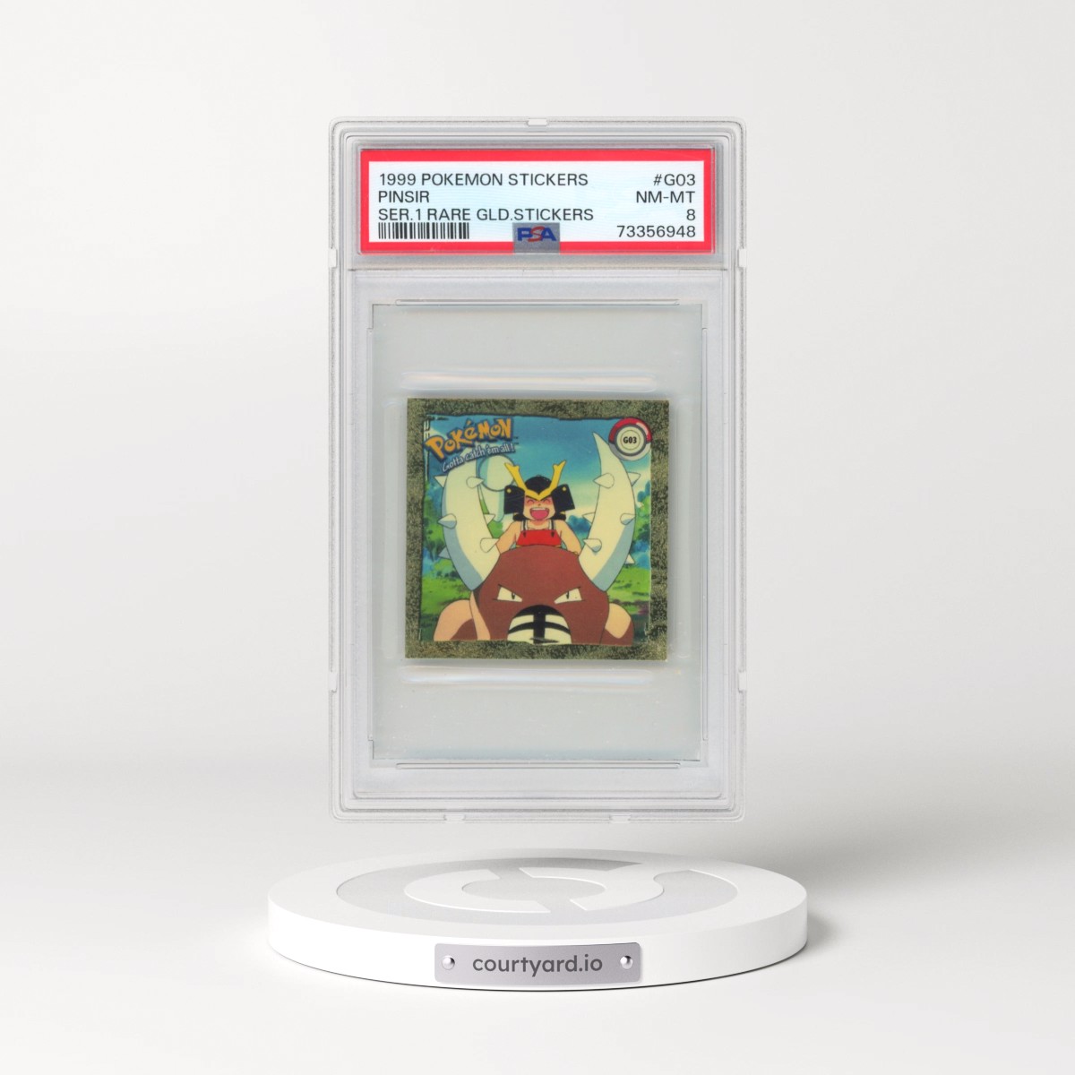 1999 Pokémon Stickers Series 1 Rare Gold Stickers #G03 Pinsir (PSA 8 NM-MT)