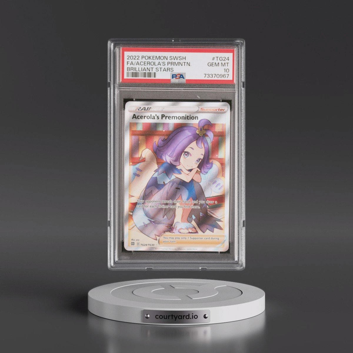 2022 Pokémon Sword & Shield Brilliant Stars #TG24 Acerola's Premonition - Full Art (PSA 10 GEM MINT)