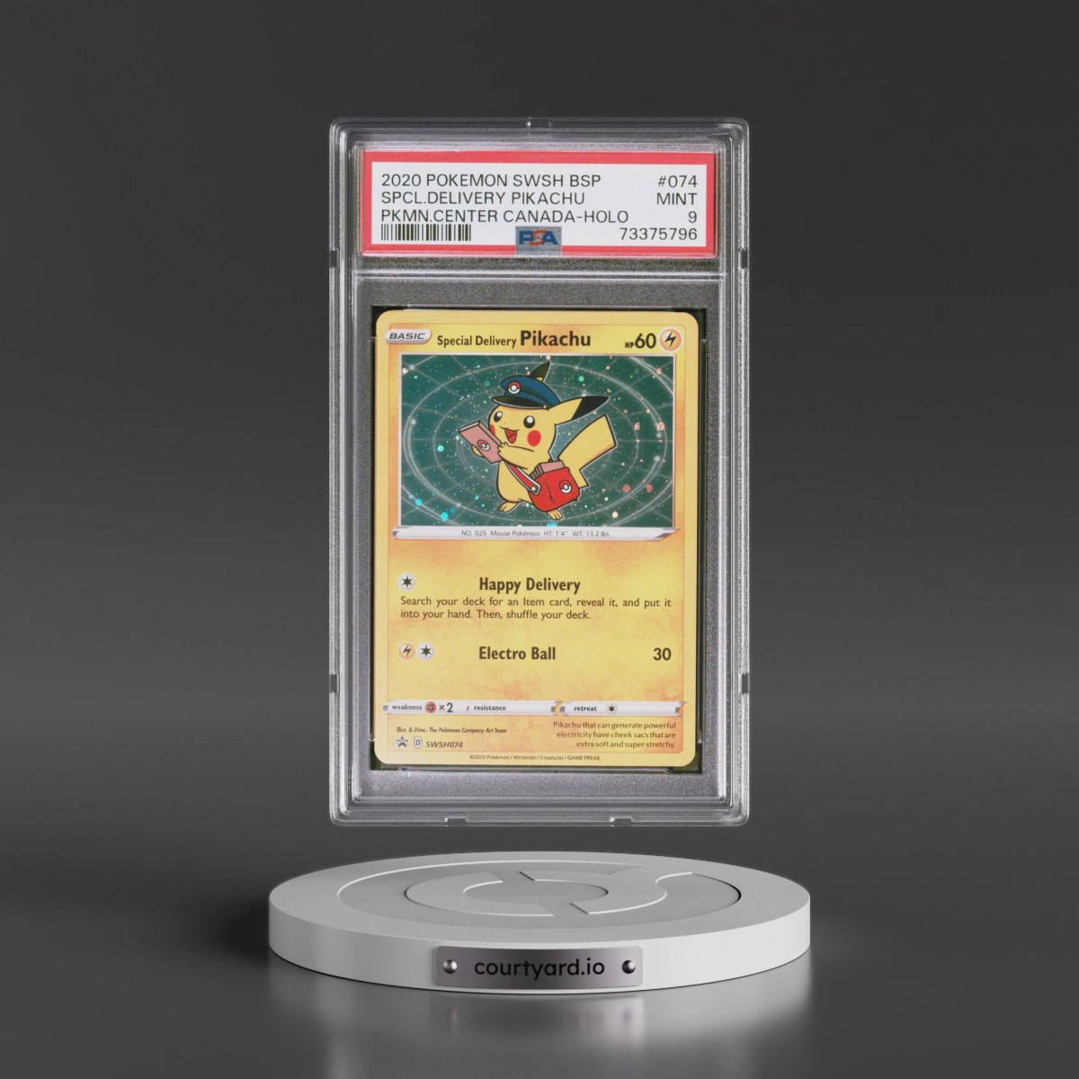 2020 Pokémon Swsh Black Star Promo #074 Special Delivery Pikachu - Holo Pokemon Center Canada (PSA 9 MINT)