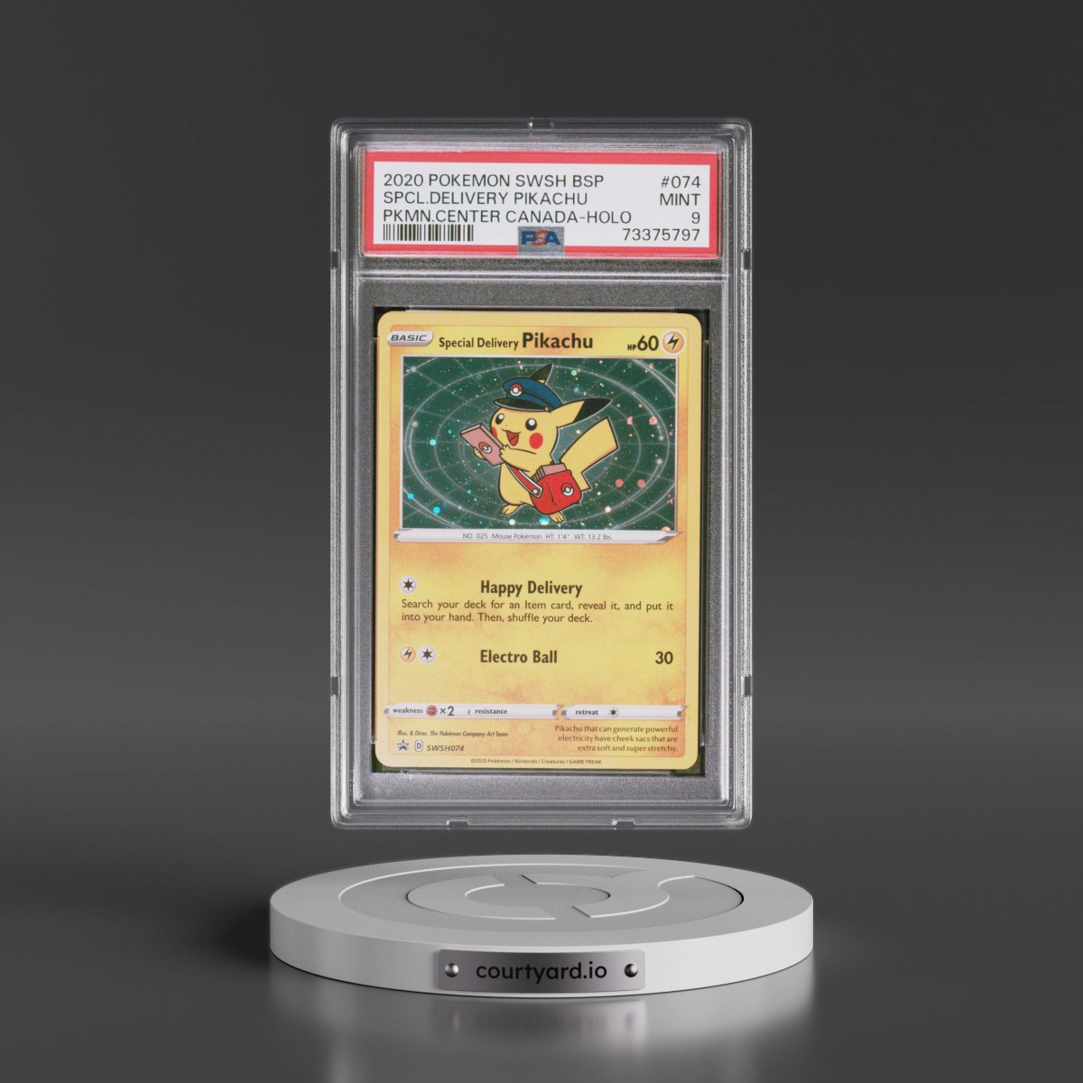 2020 Pokémon Swsh Black Star Promo #074 Special Delivery Pikachu - Holo Pokemon Center Canada (PSA 9 MINT)