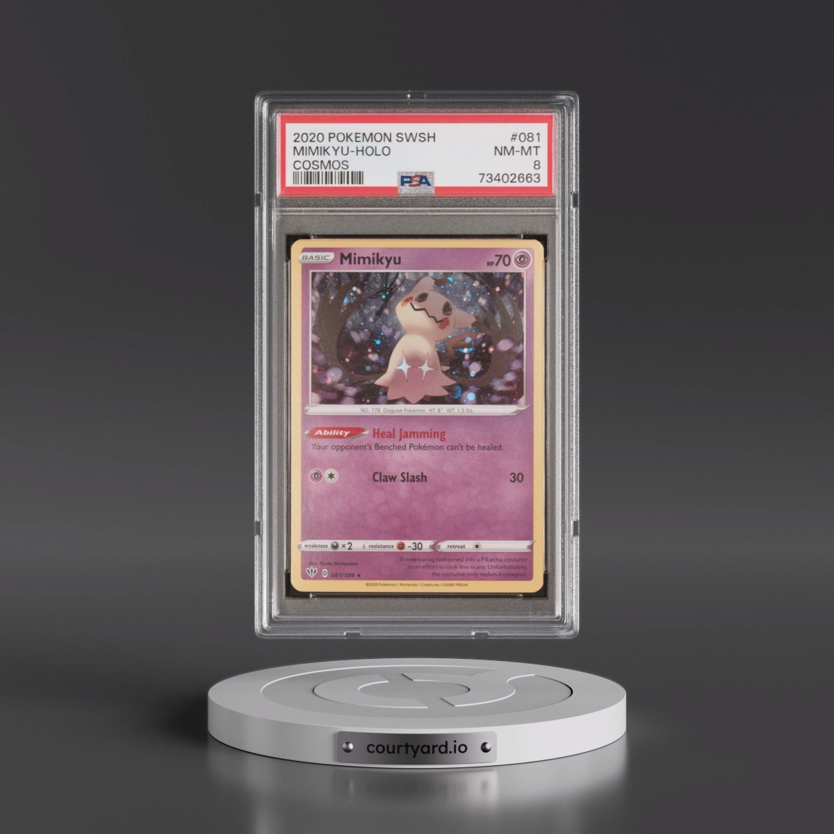 2020 Pokémon Sword & Shield Darkness Ablaze #081 Mimikyu - Holo Cosmos (PSA 8 NM-MT)