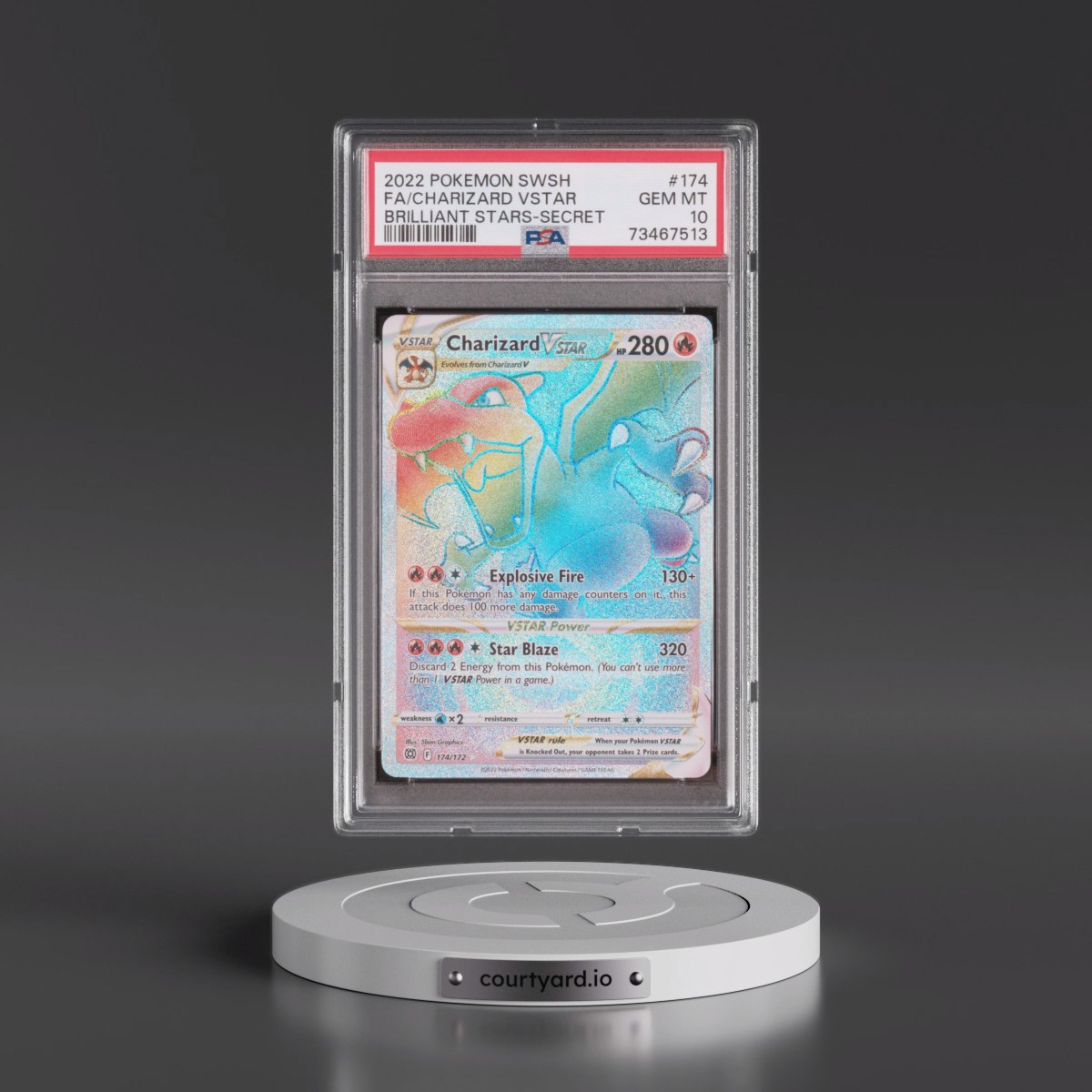2022 Pokémon Sword & Shield Brilliant Stars #174 Charizard Vstar - Full Art Secret (PSA 10 GEM MINT)
