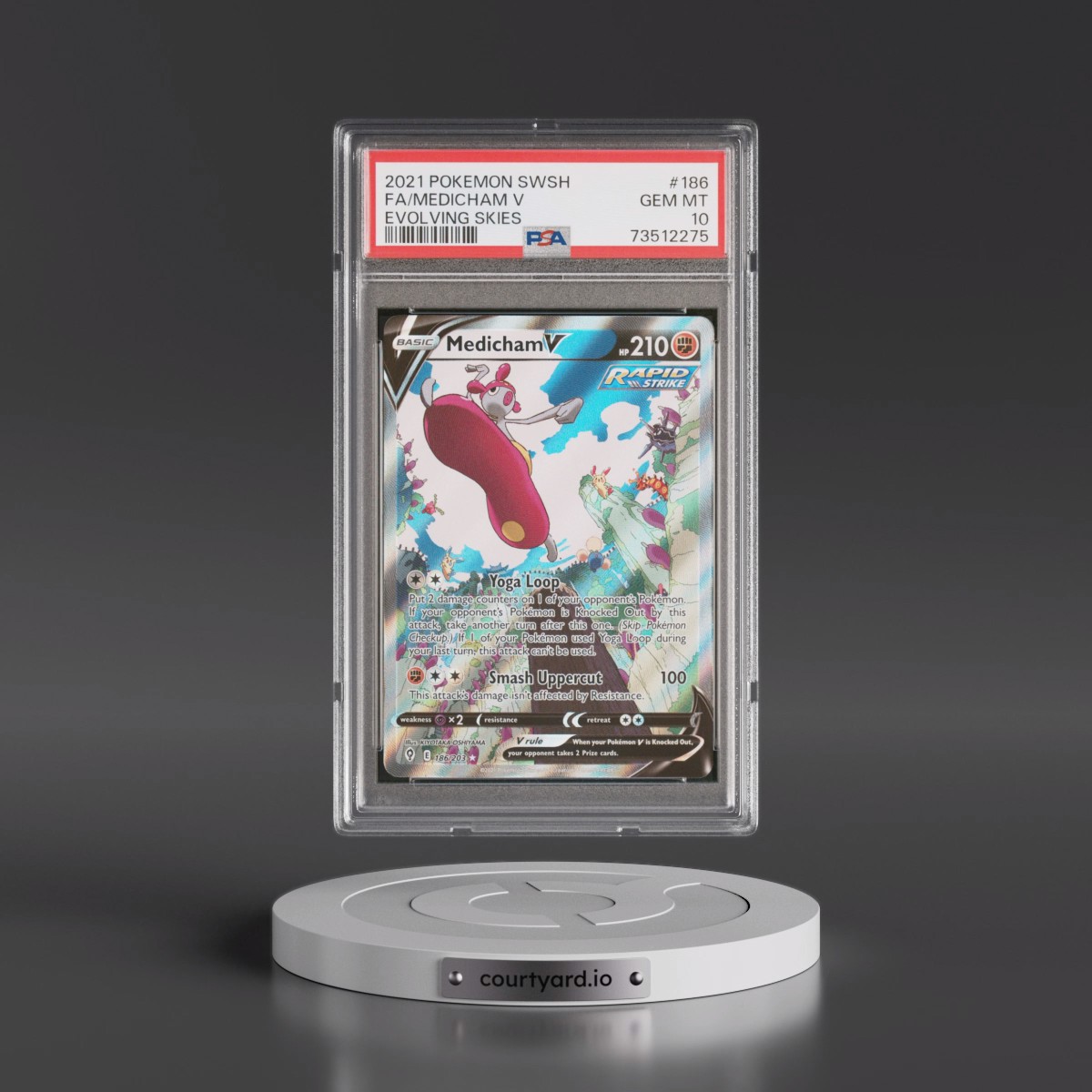 2021 Pokémon Sword & Shield Evolving Skies #186 Medicham V - Holo Full Art (PSA 10 GEM MINT)