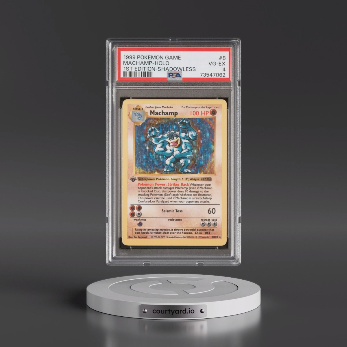 1999 Pokémon Game #8 Machamp - 1st Edition Holo Shadowless (PSA 4 VG-EX)