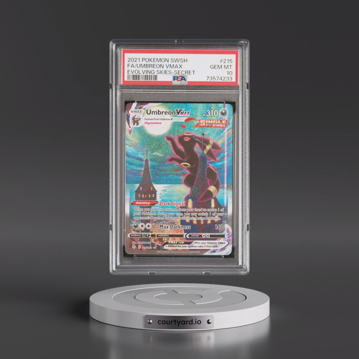 2021 Pokémon Sword & Shield Evolving Skies Umbreon Vmax - Full Art Secret #215 PSA 10