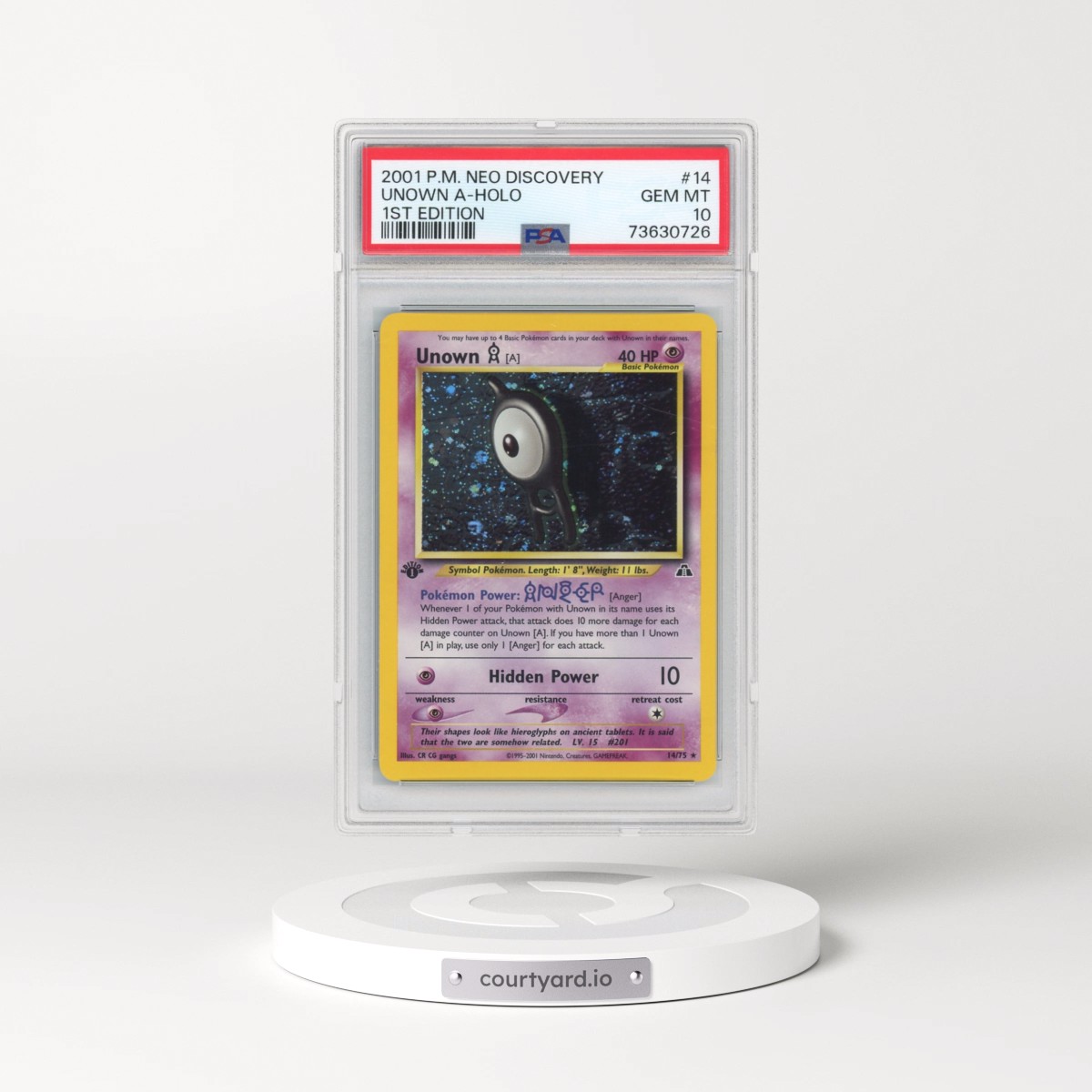 2001 Pokémon Neo Discovery #14 Unown A - 1st Edition Holo (PSA 10 GEM MINT)