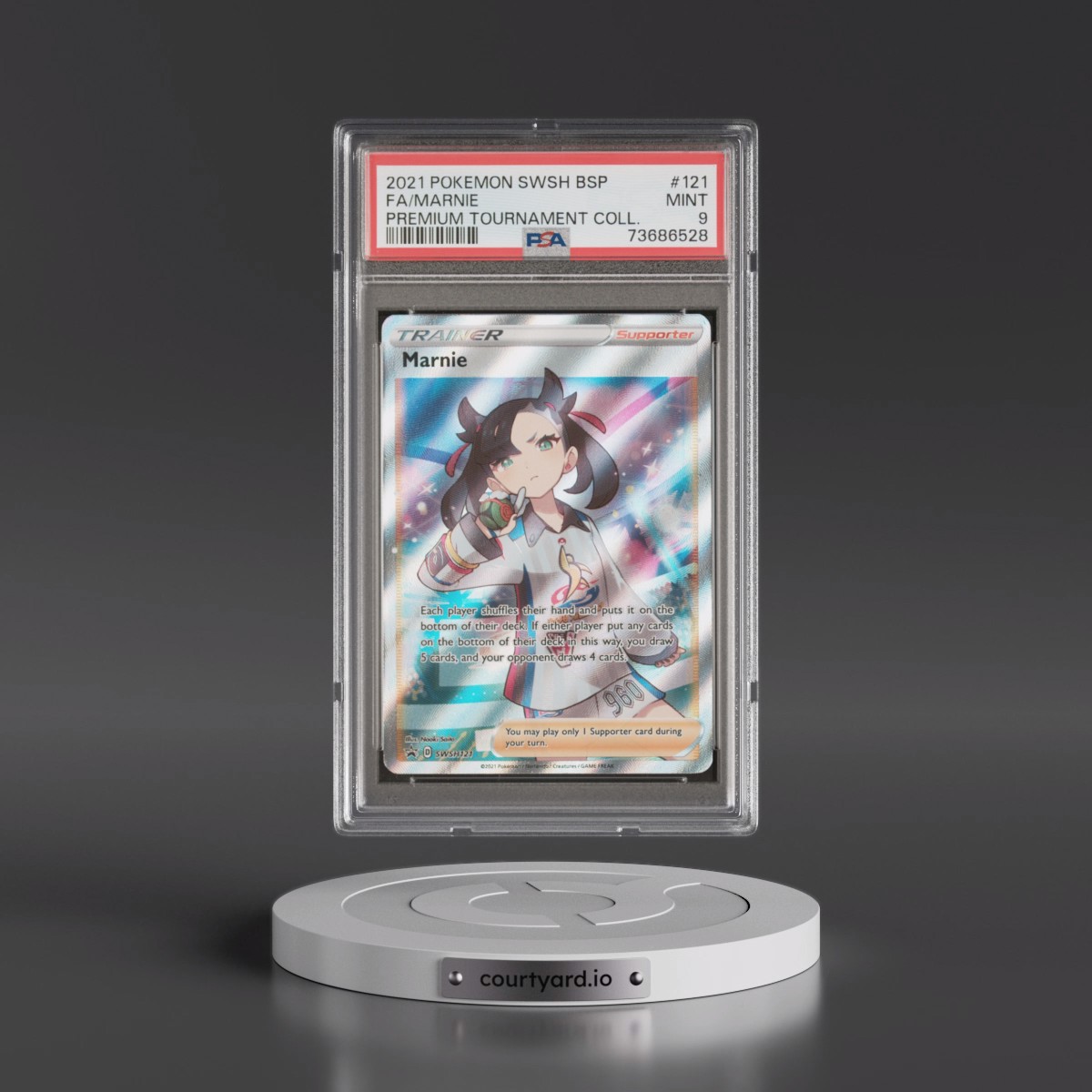 2021 Pokémon Swsh Black Star Promo #121 Marnie - Full Art Marnie Premium Tournament Collection (PSA 9 MINT)