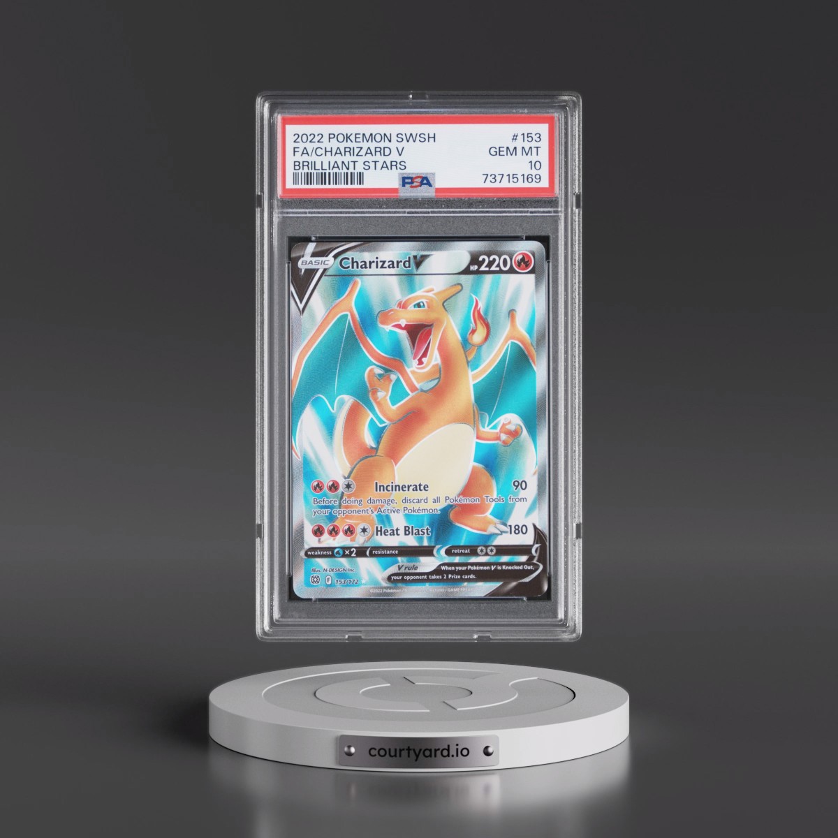 2022 Pokémon Sword & Shield Brilliant Stars #153 Charizard V - Holo Full Art (PSA 10 GEM MINT)
