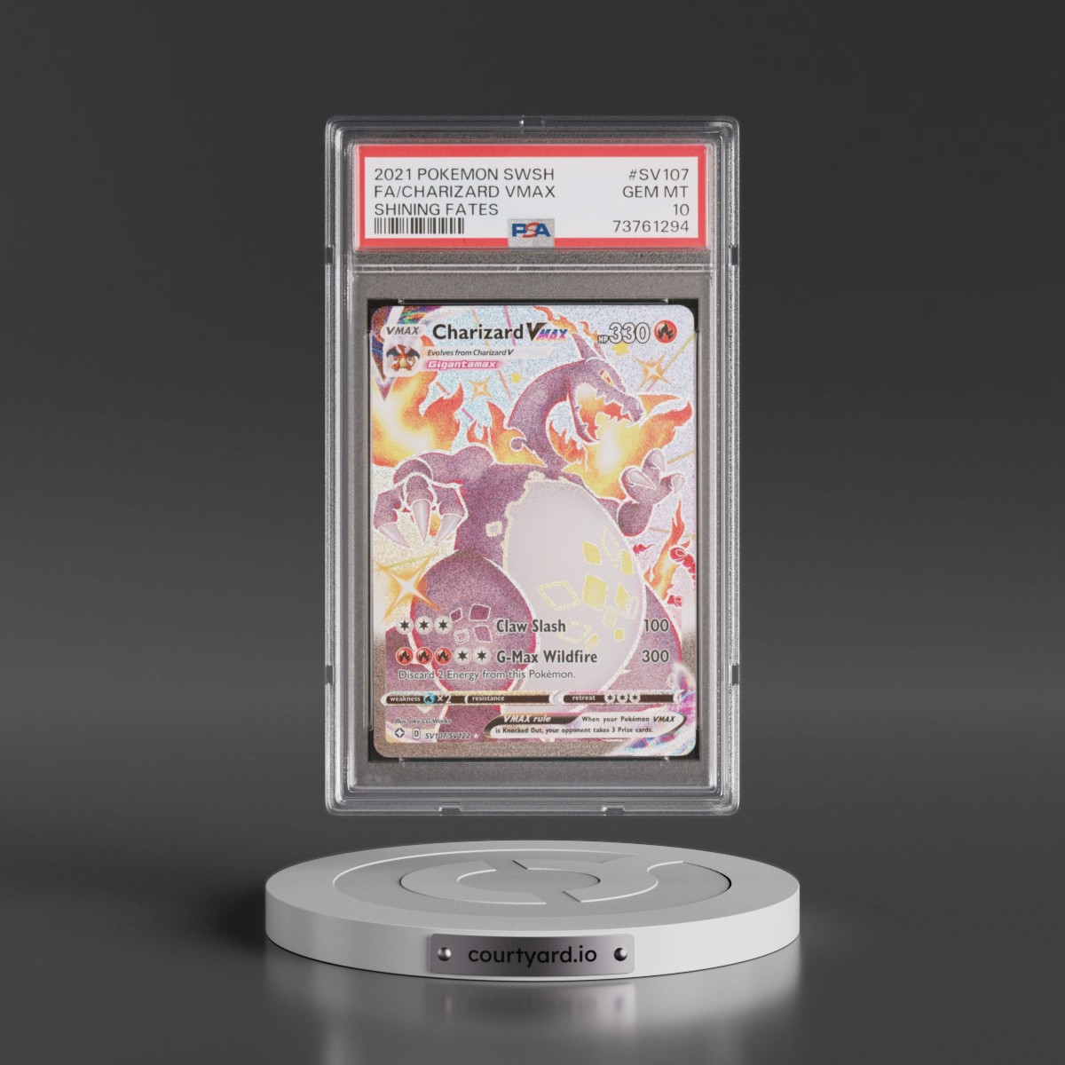2021 Pokémon Sword & Shield Shining Fates Charizard Vmax - Full Art #SV107 PSA 10