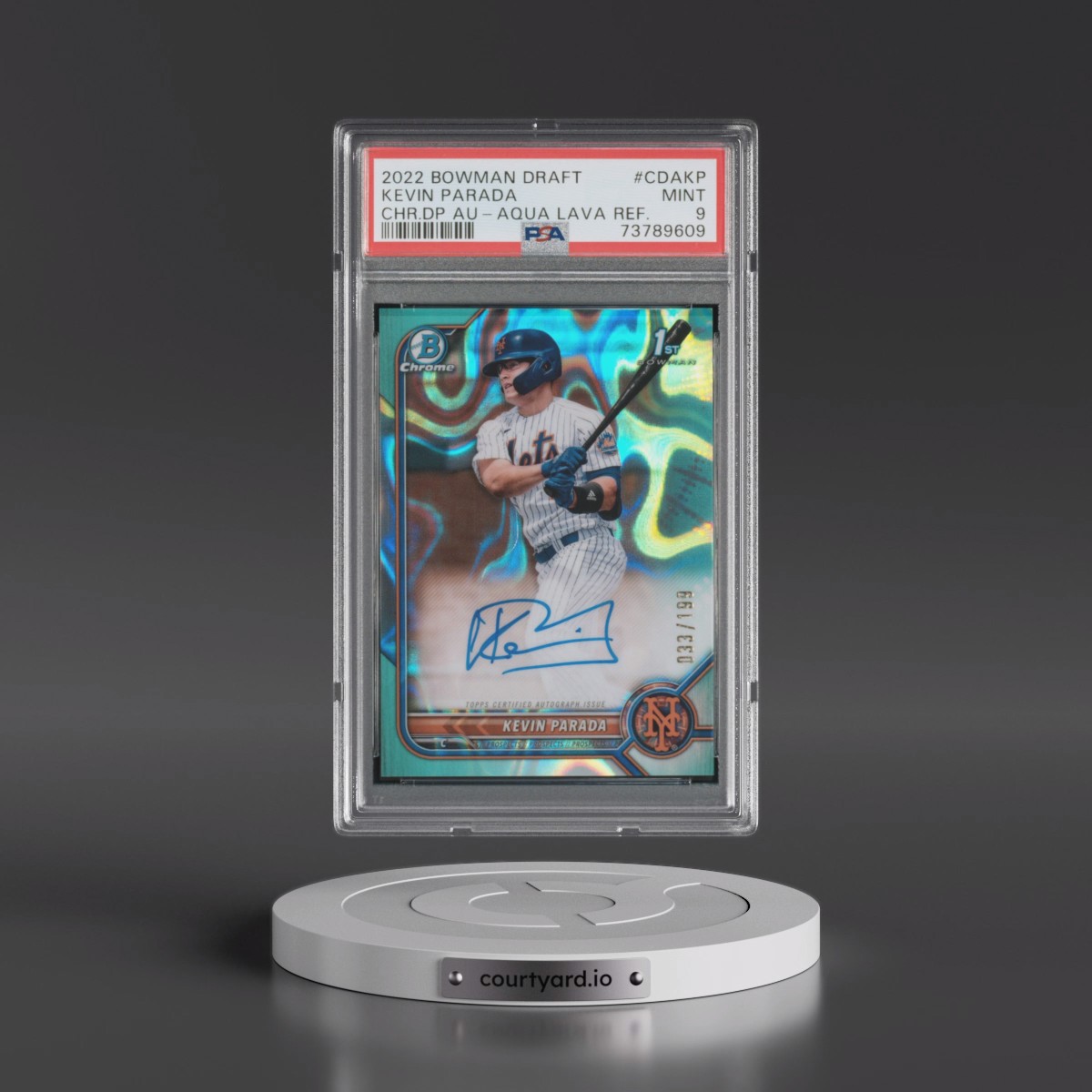 2022 Bowman Draft Chrome Draft Pick Autographs Kevin Parada - Aqua Lava Refractor #CDAKP PSA 9