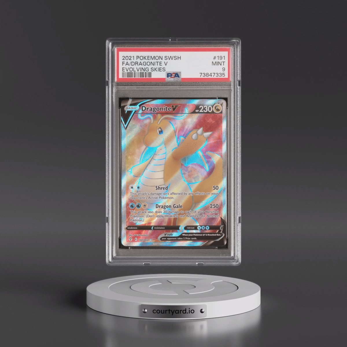 2021 Pokémon Sword & Shield Evolving Skies #191 Dragonite V - Holo Full Art (PSA 9 MINT)