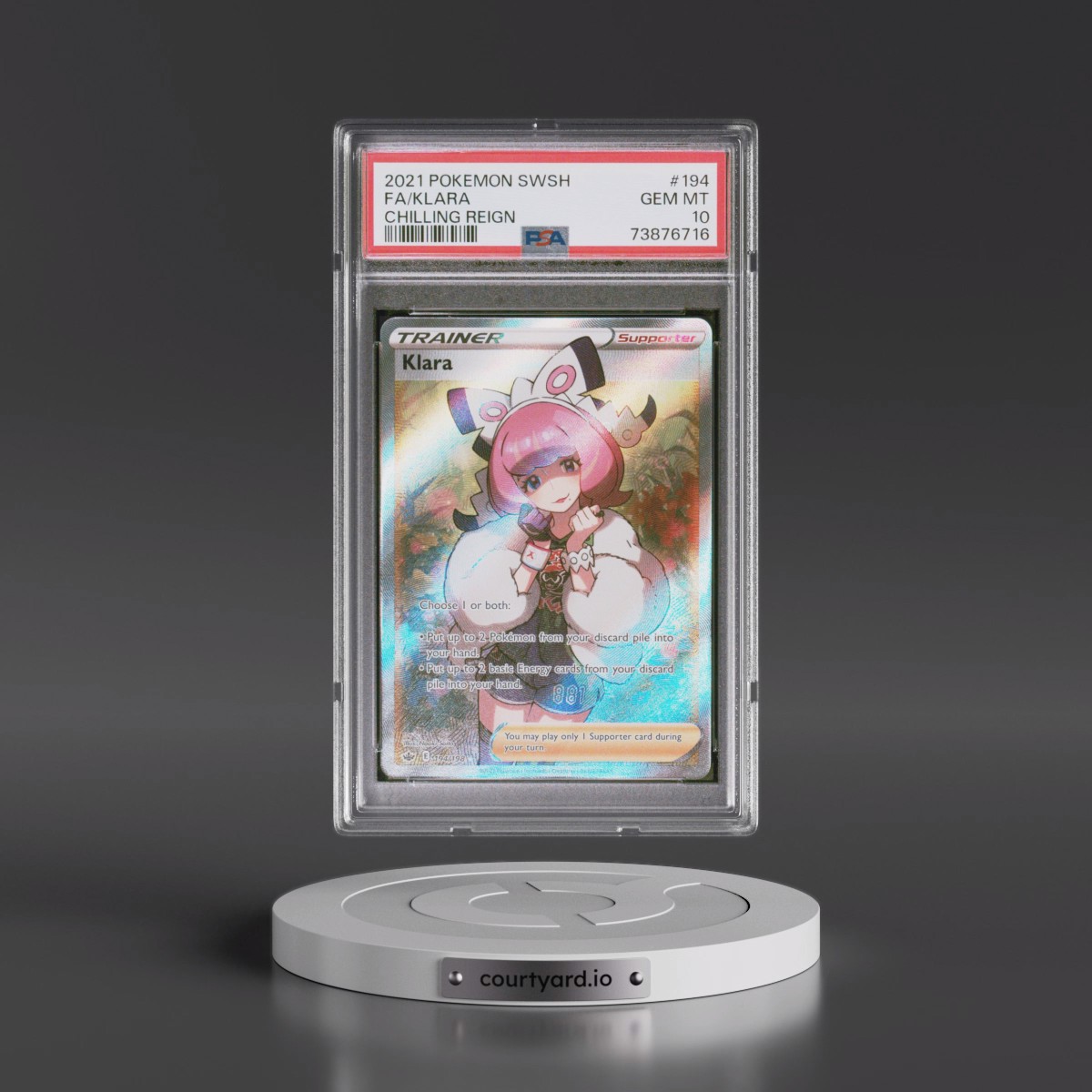 2021 Pokémon Sword & Shield Chilling Reign #194 Klara - Full Art (PSA 10 GEM MINT)