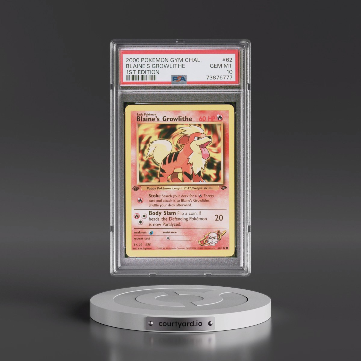 2000 Pokémon Gym Challenge #62 Blaine's Growlithe - 1st Edition (PSA 10 GEM MINT)