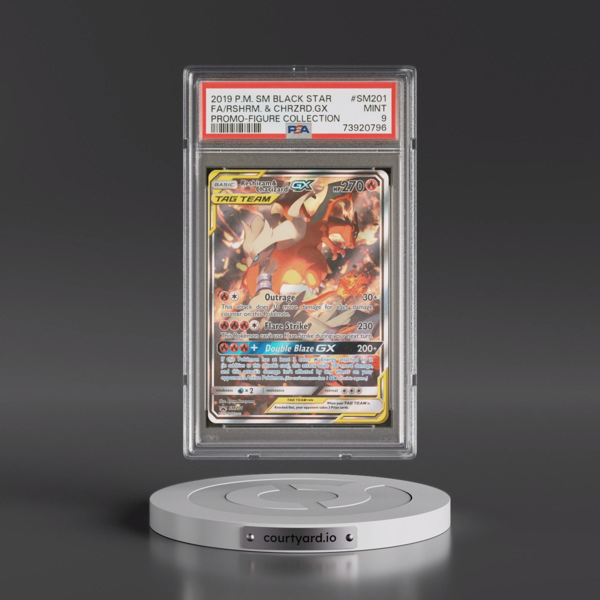 2019 Pokémon SM Black Star Promo #SM201 Reshiram & Charizard GX - Holo Full Art Reshiram & Charizard-GX Figure Collection (PSA 9 MINT)